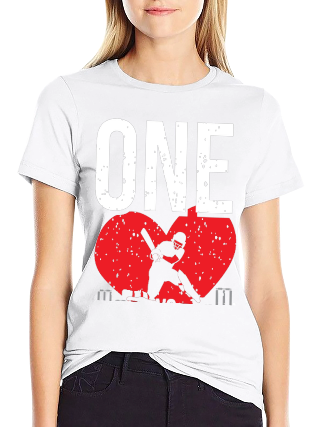 Black ONE Cricket Fan T-Shirt - Red Heart Design view 9