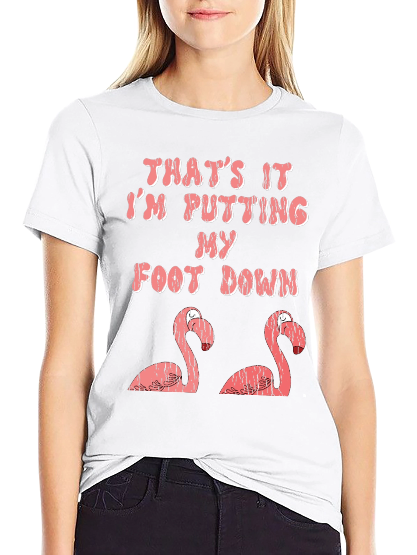 Black Funny Flamingo T-Shirt: I'm Putting My Foot Down! view 9