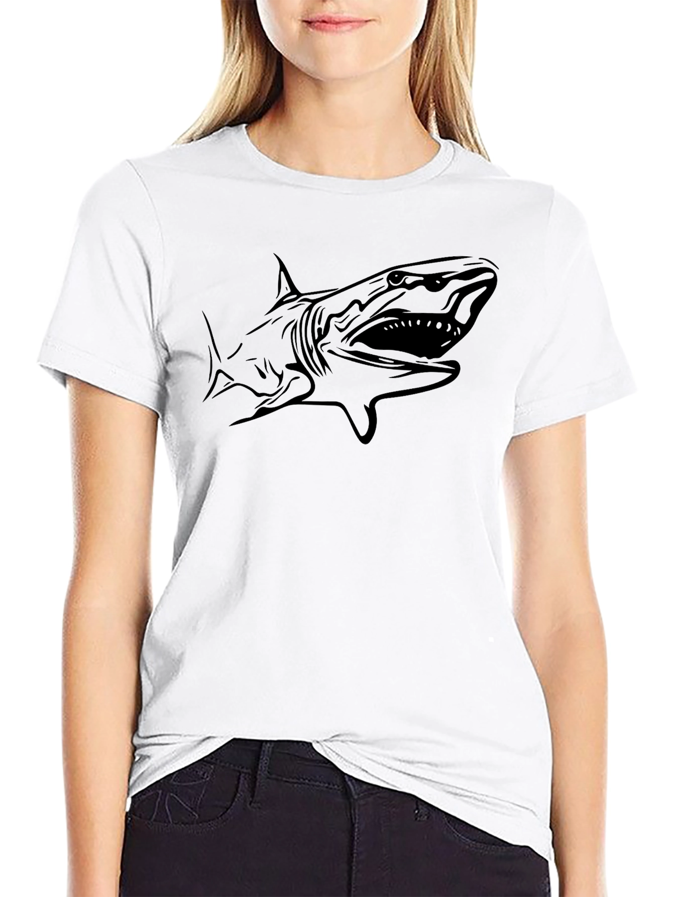 Black Men's Black Shark Graphic T-Shirt view 9