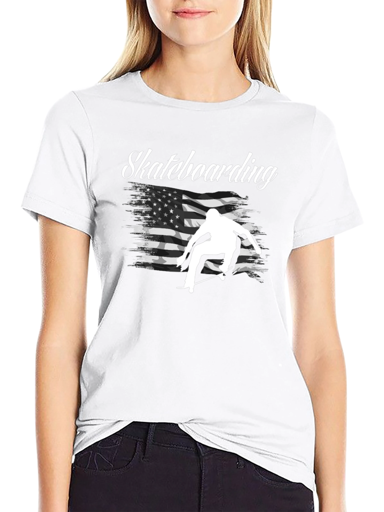 Black Skateboarding USA Flag Graphic T-Shirt view 9