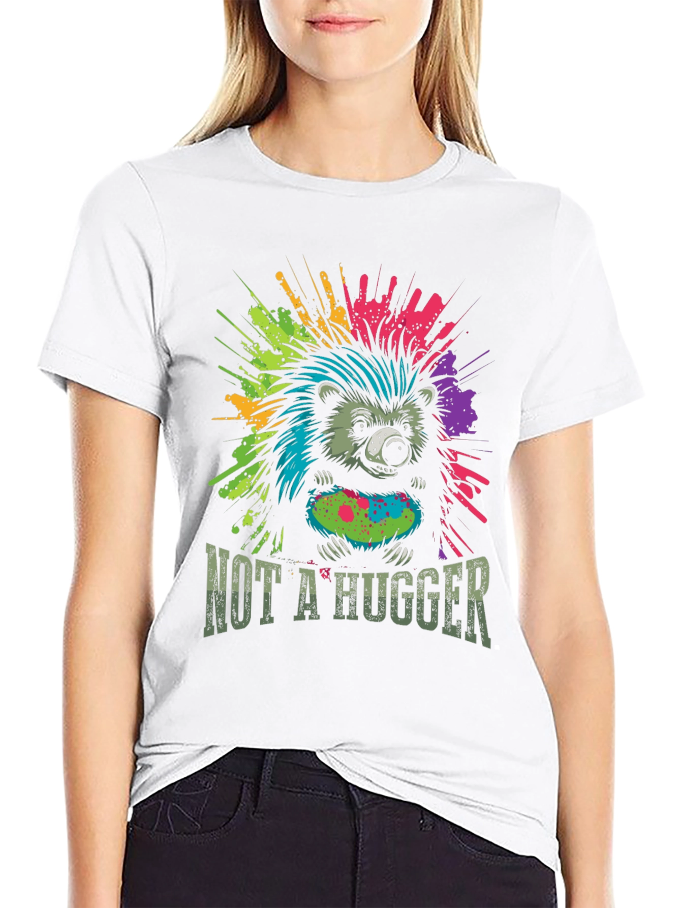 Black Not A Hugger Hedgehog Graphic Tee view 9
