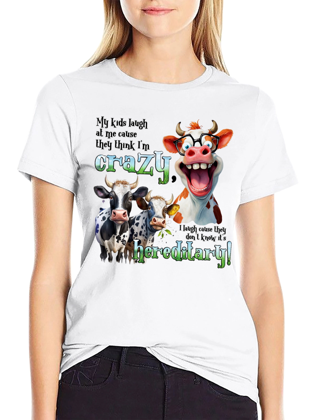 Black Crazy Cow Hereditary Humor T-Shirt view 9