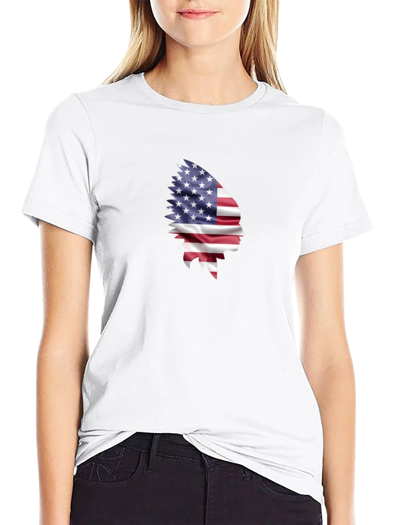 Black American Flag Indian Chief Graphic Tee view 9
