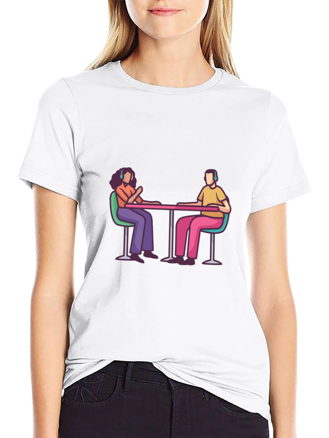 Black Stylish Black Tee with People at Table Graphic view 9