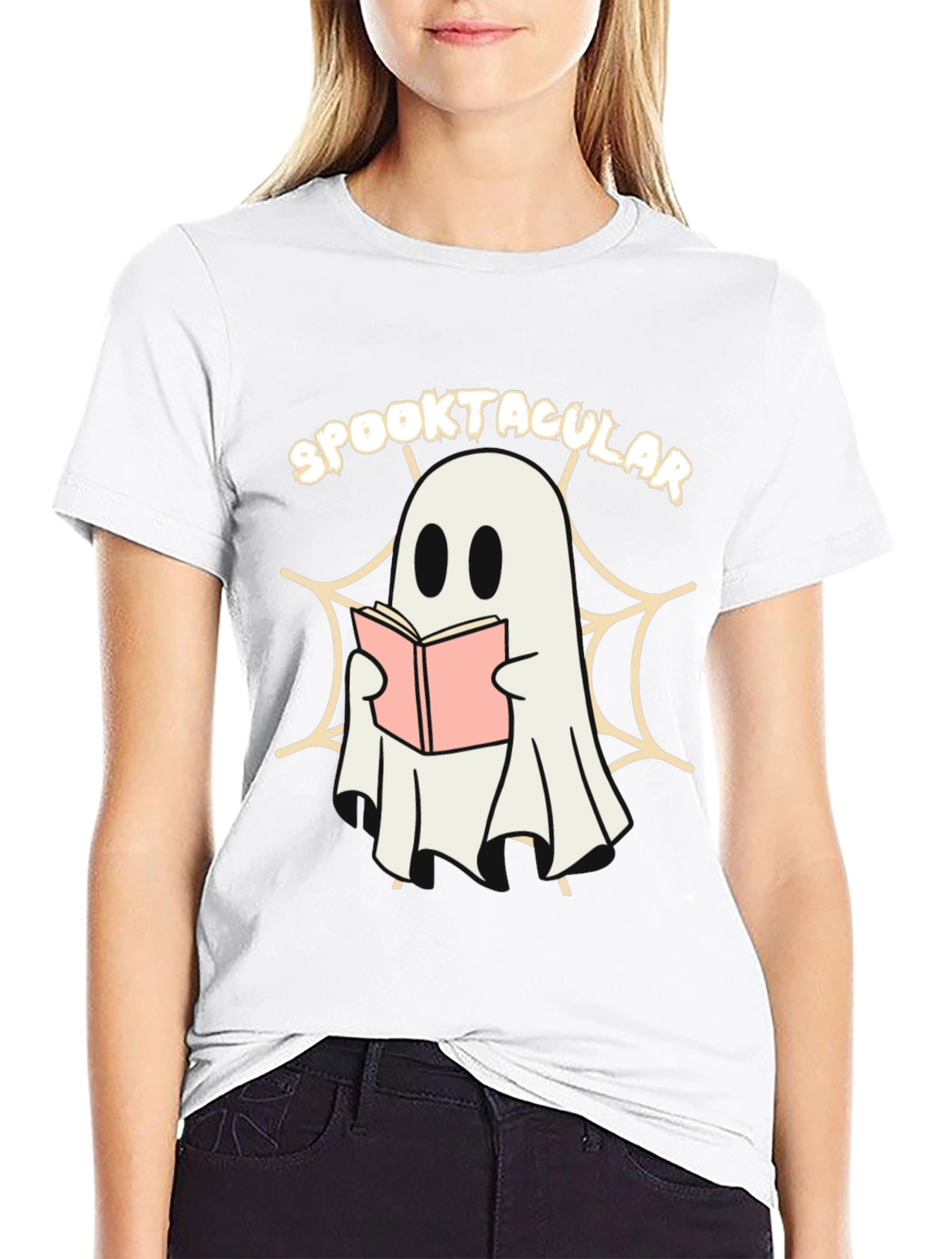 Black Spooktacular Ghost Reading Book T-Shirt view 9