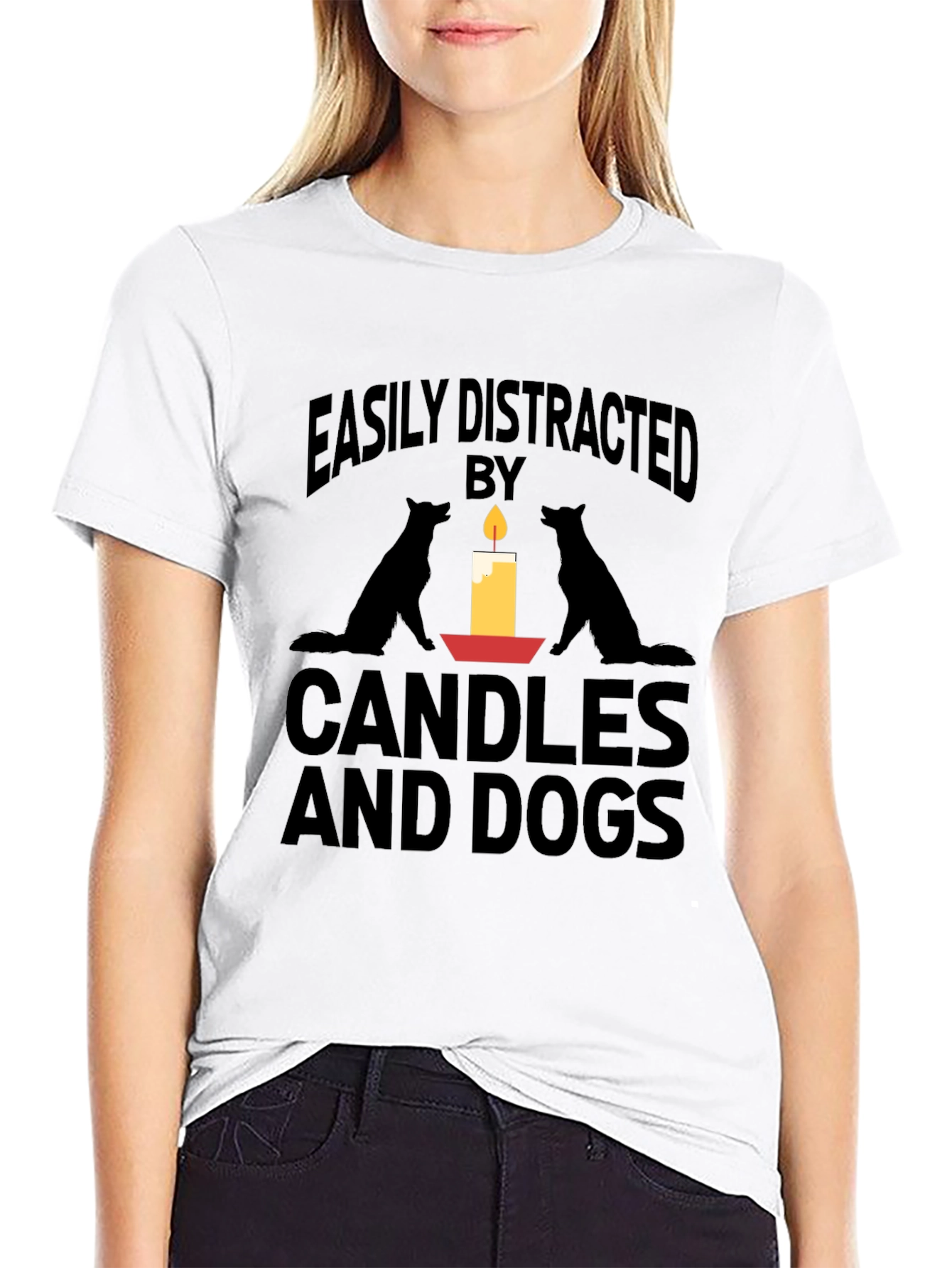 Black Easily Distracted By Candles And Dogs T-Shirt view 9