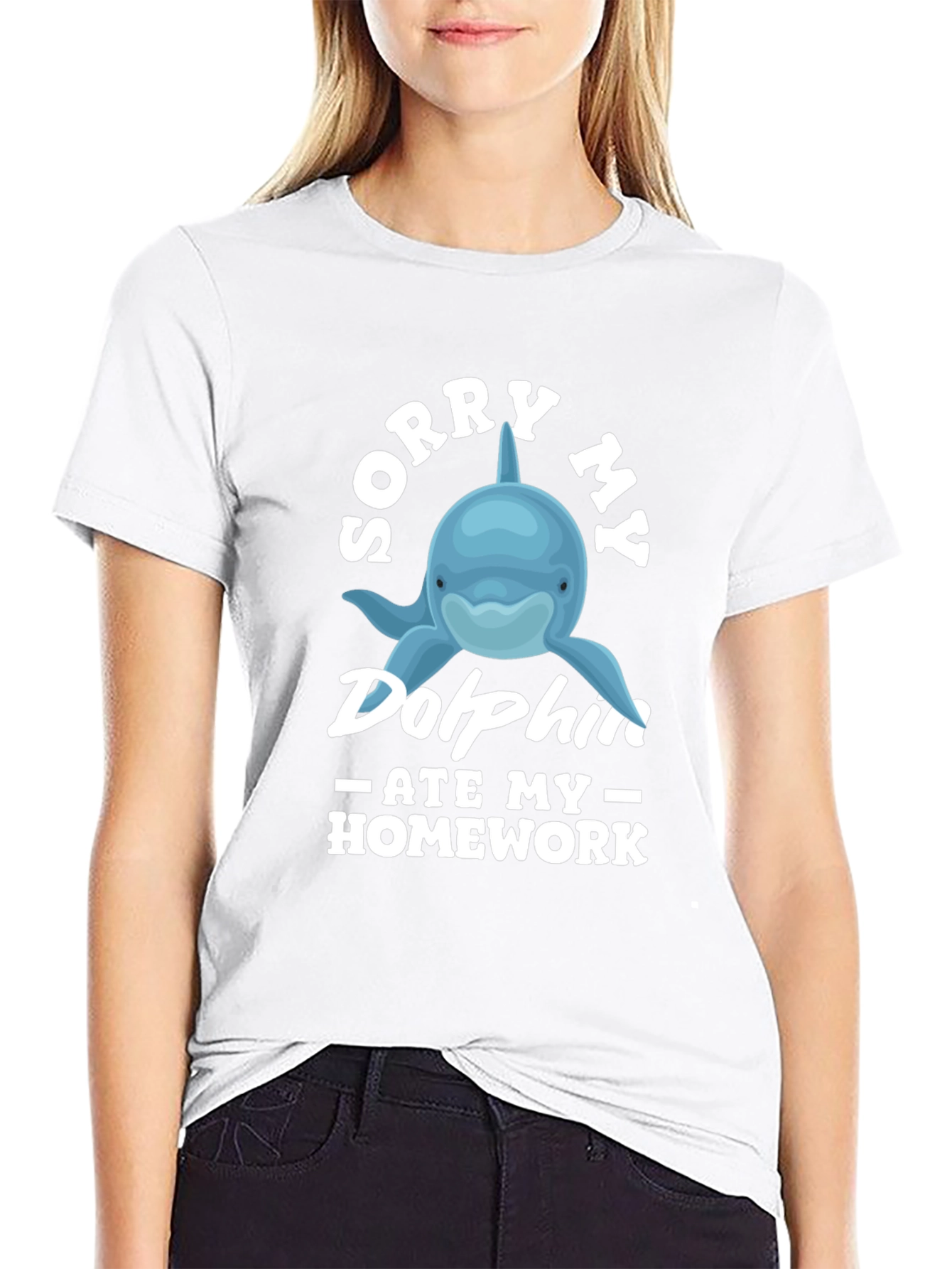 Black Sorry My Dolphin Ate My Homework T-Shirt view 9