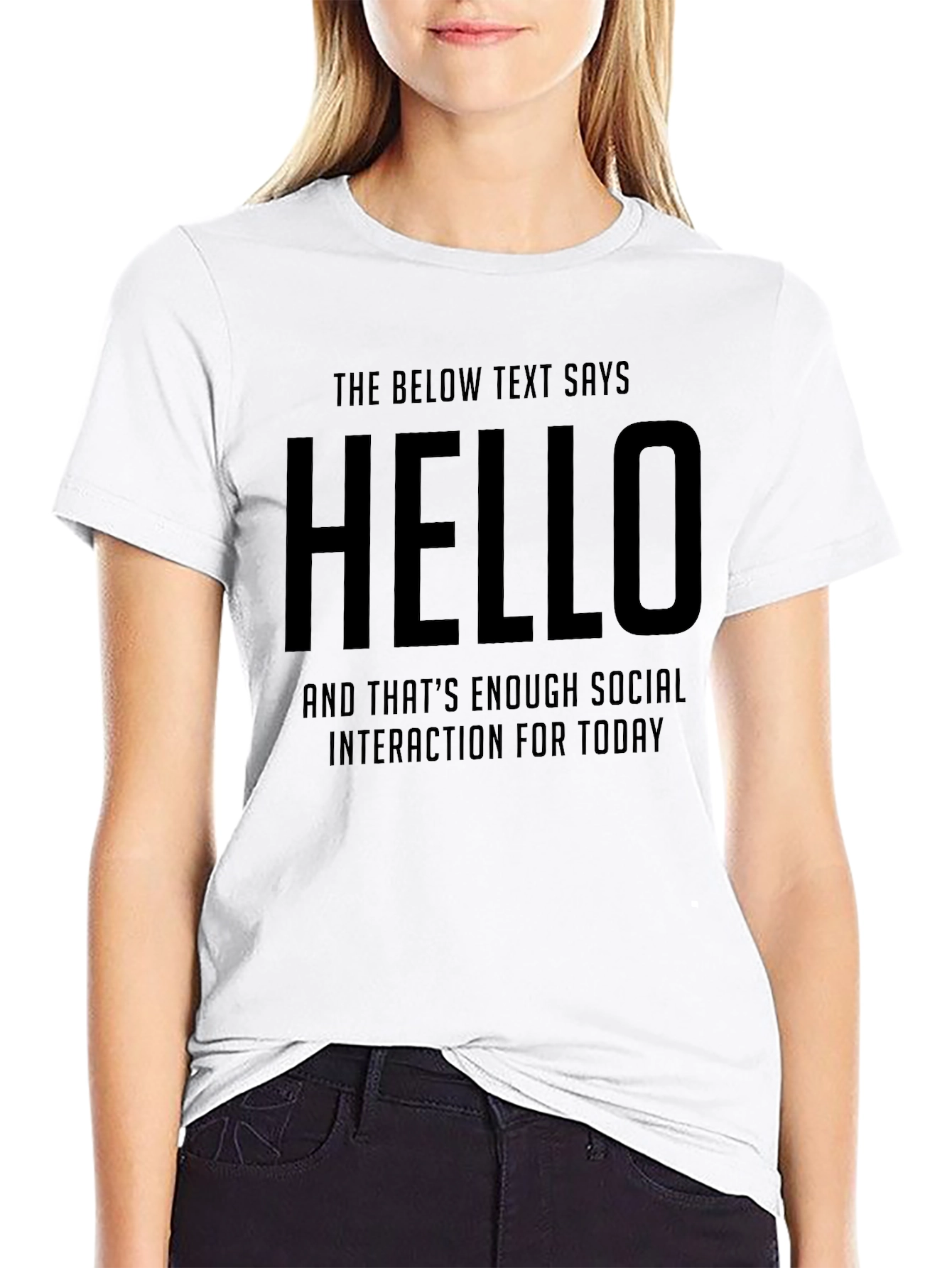 Black Hello Social Interaction Funny T-Shirt view 9