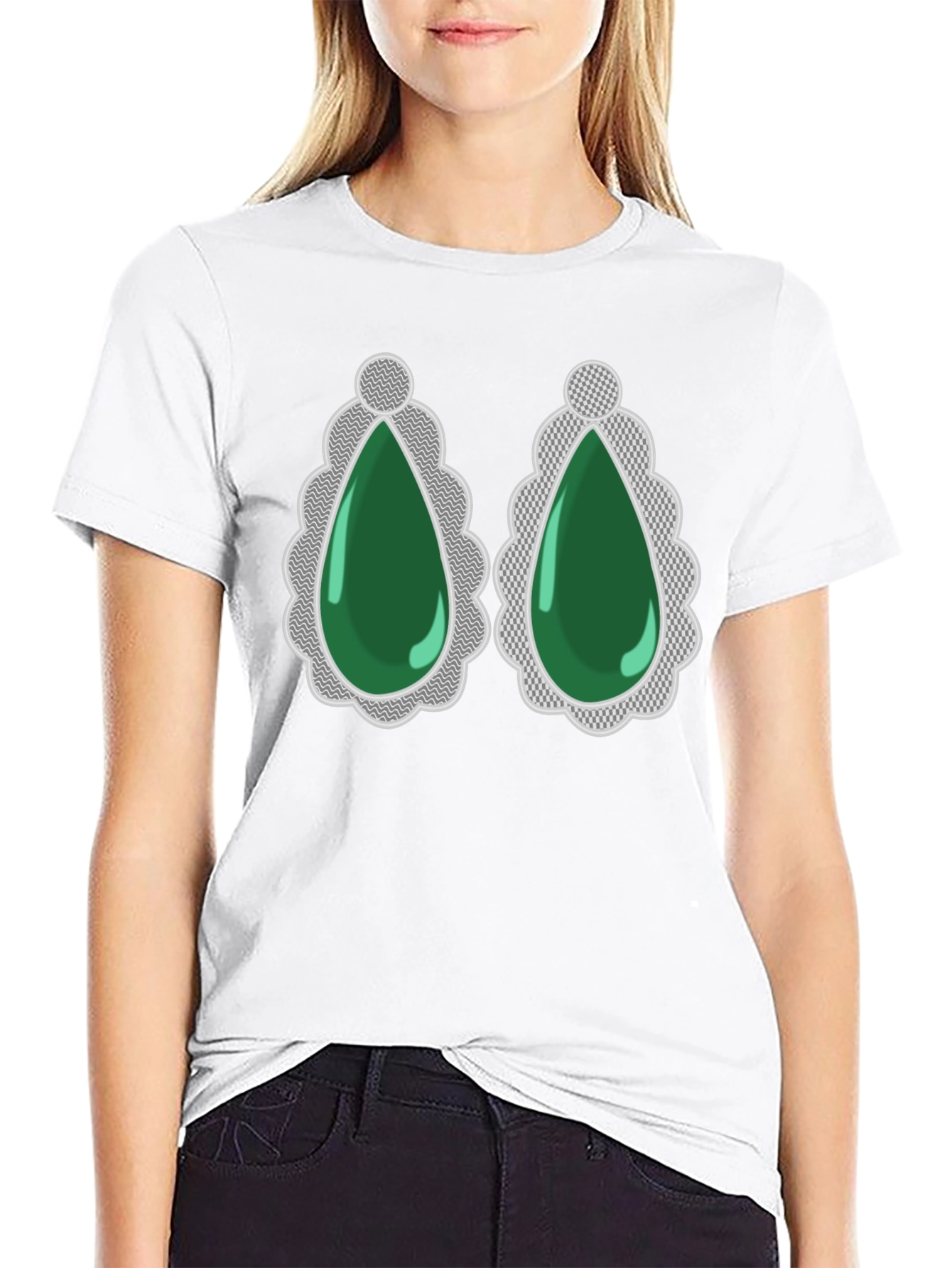 Black Emerald Gemstone Drop Earrings Graphic Tee view 9