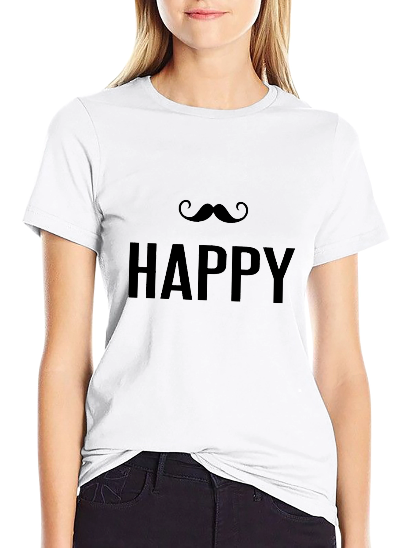 Black Happy Mustache T-Shirt - Classic Black view 9