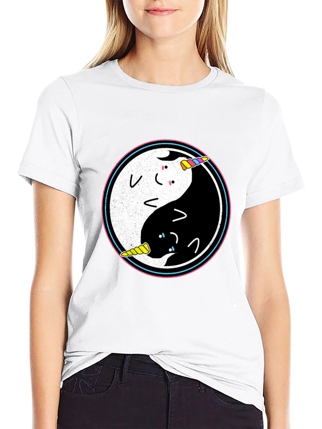 Black Yin Yang Unicorn T-Shirt view 9