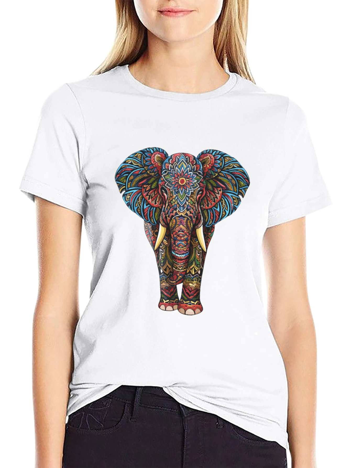 Black Elephant Mandala Graphic Tee - Black view 9