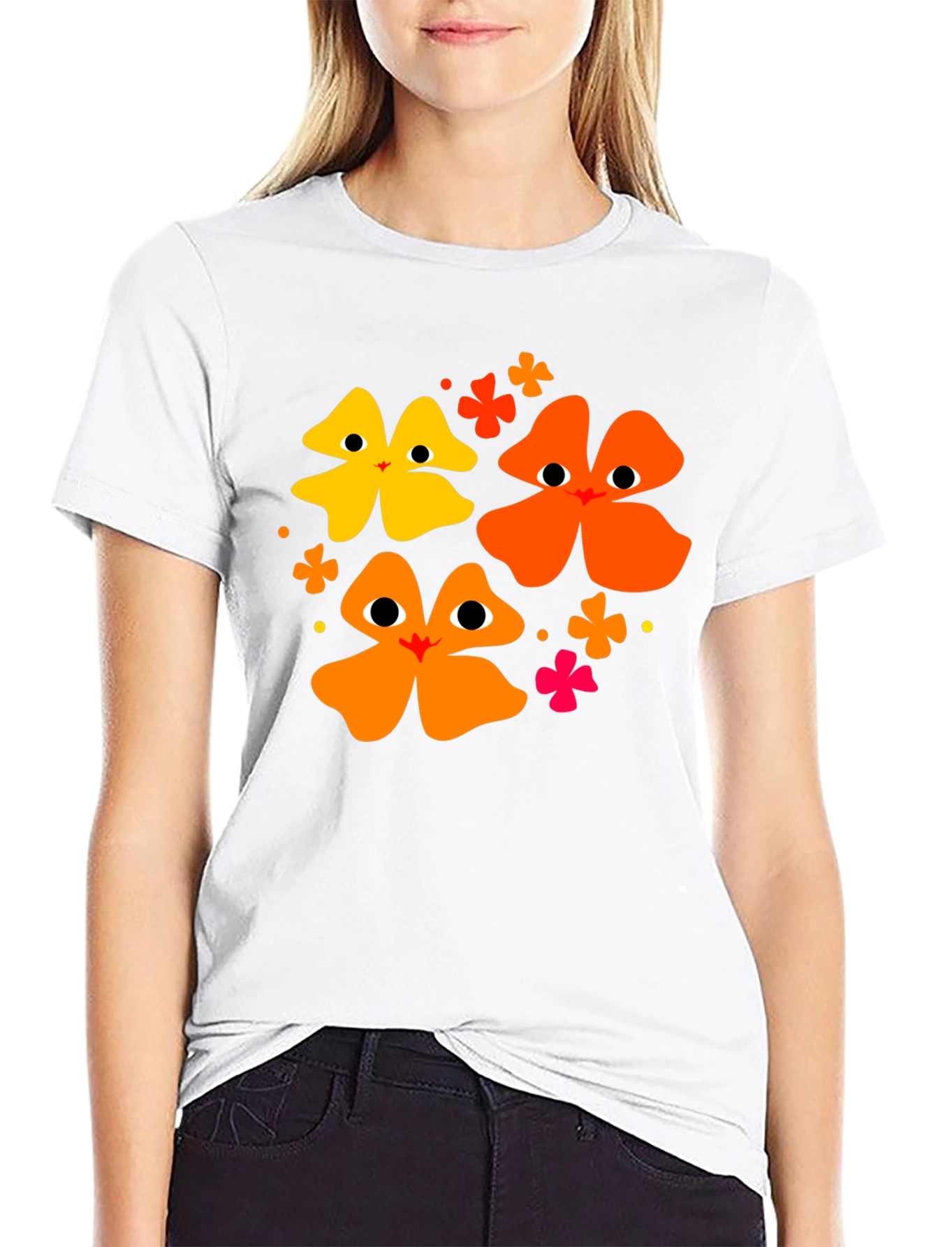 Black Floral Face Black T-Shirt view 9