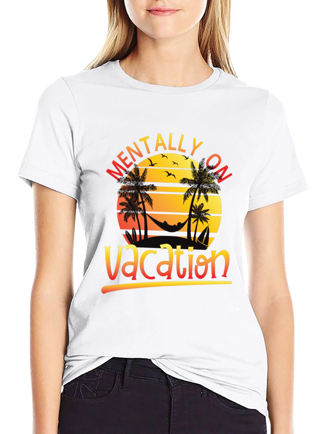 Black Mentally On Vacation Black T-Shirt view 9