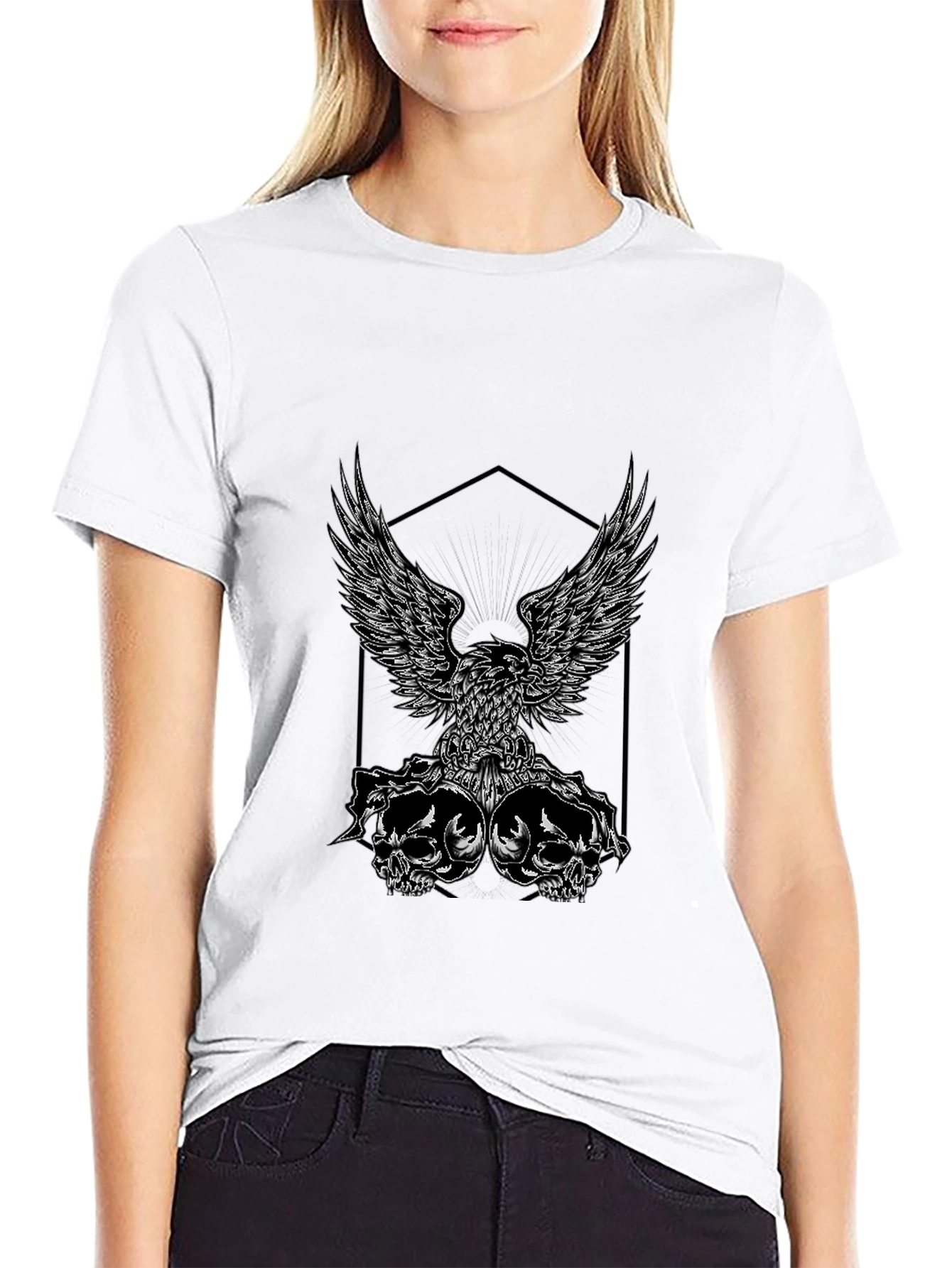 Black Eagle & Skull Graphic Tee - Black Cotton Blend view 9