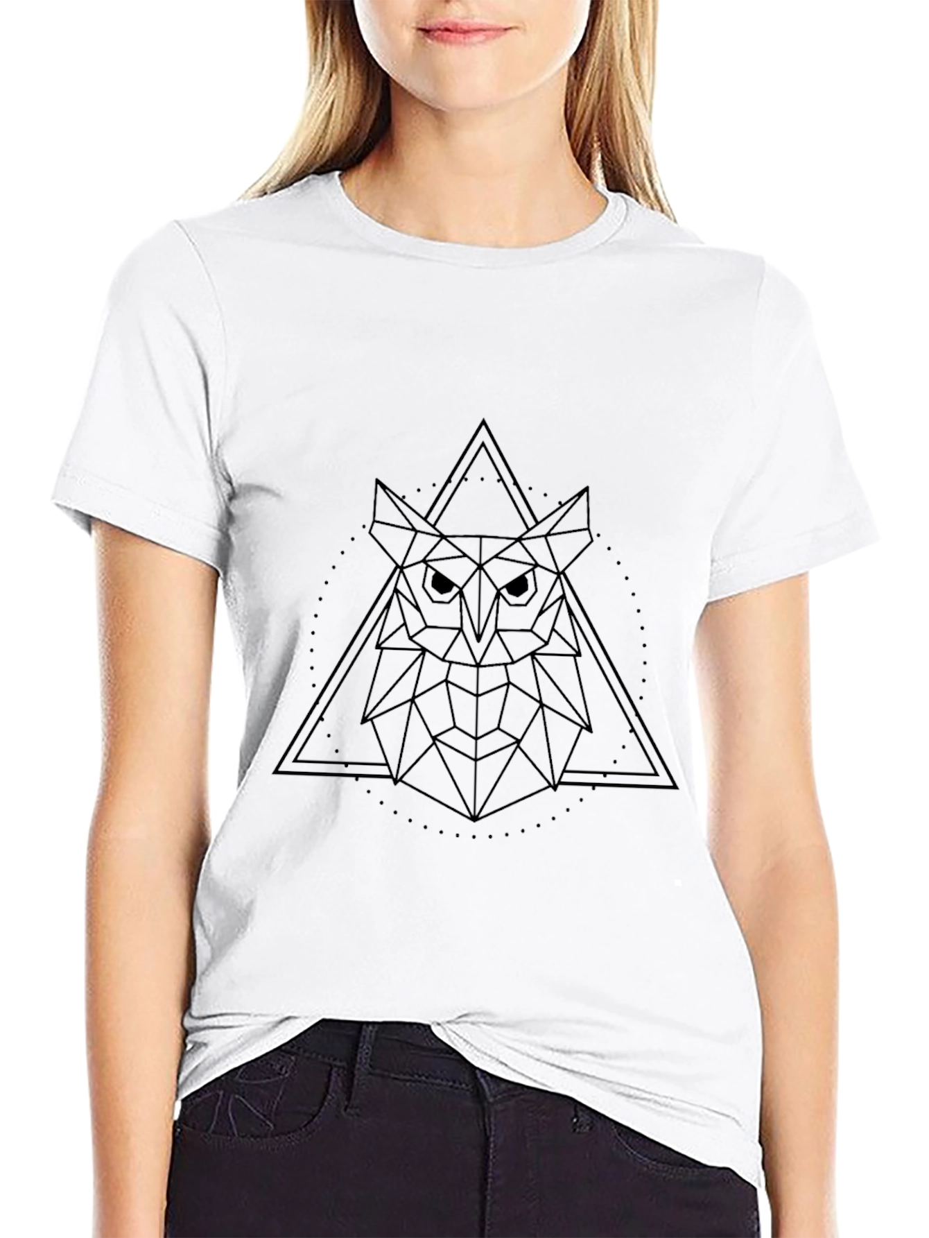 Black Geometric Owl Graphic Tee - Black view 9