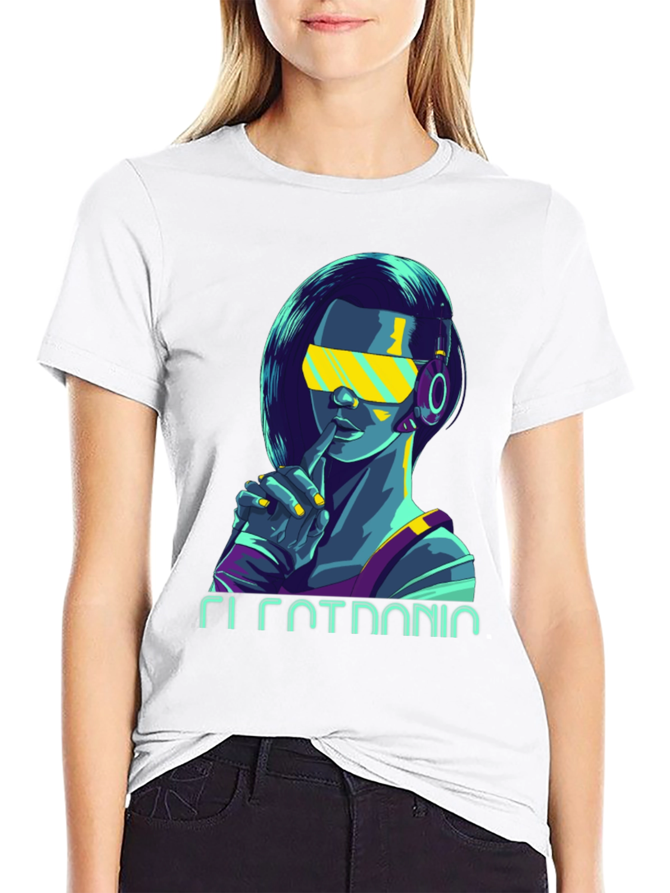 Black Cyberpunk Girl Graphic Tee - Stylish Black Cotton T-Shirt view 9