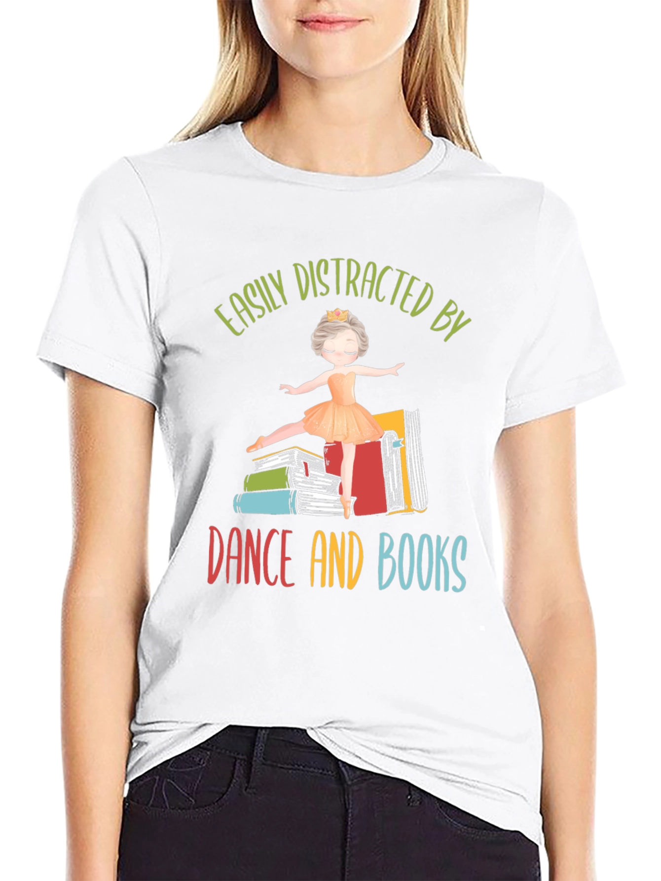 Black Easily Distracted By Dance and Books T-Shirt view 9