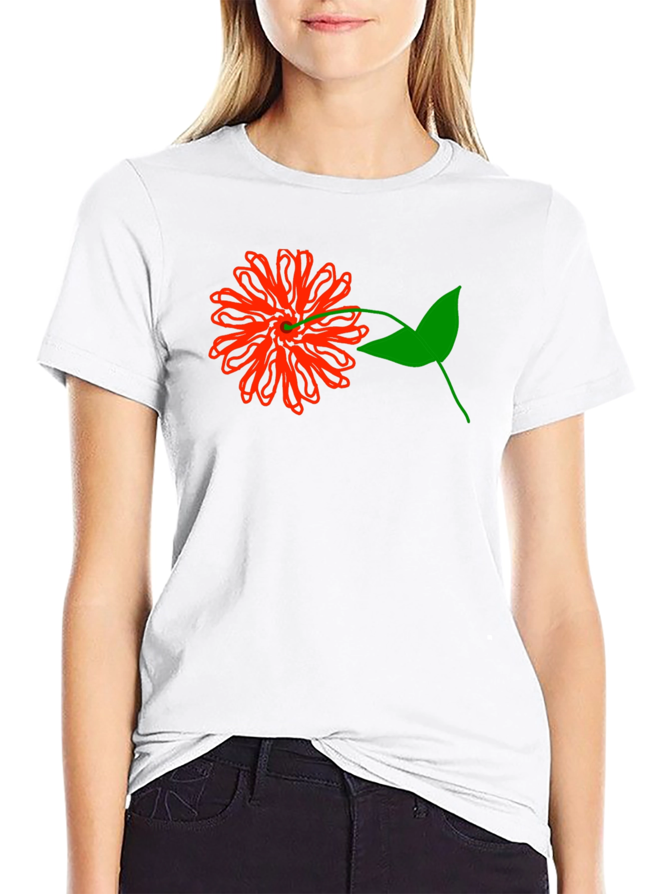Black Red Flower Graphic Tee - Black Cotton T-Shirt view 9