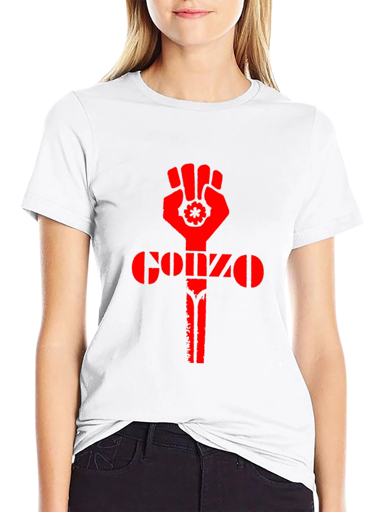Black Gonzo Fist Black T-Shirt - Red Design view 9