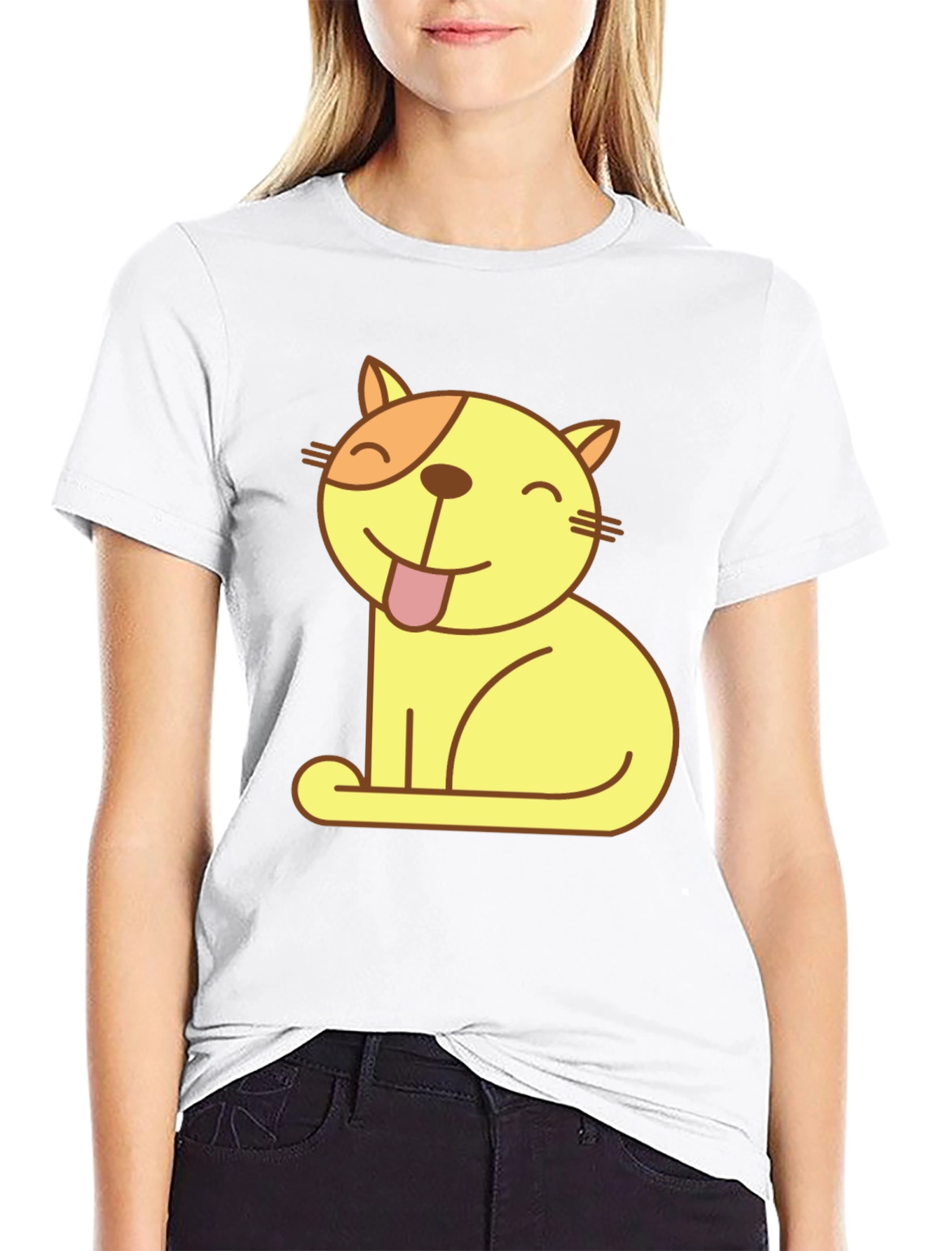 Black Cute Cartoon Cat Black T-Shirt view 9