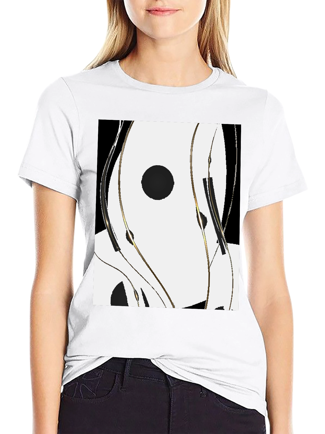 Black Abstract Black & White Graphic Tee view 9