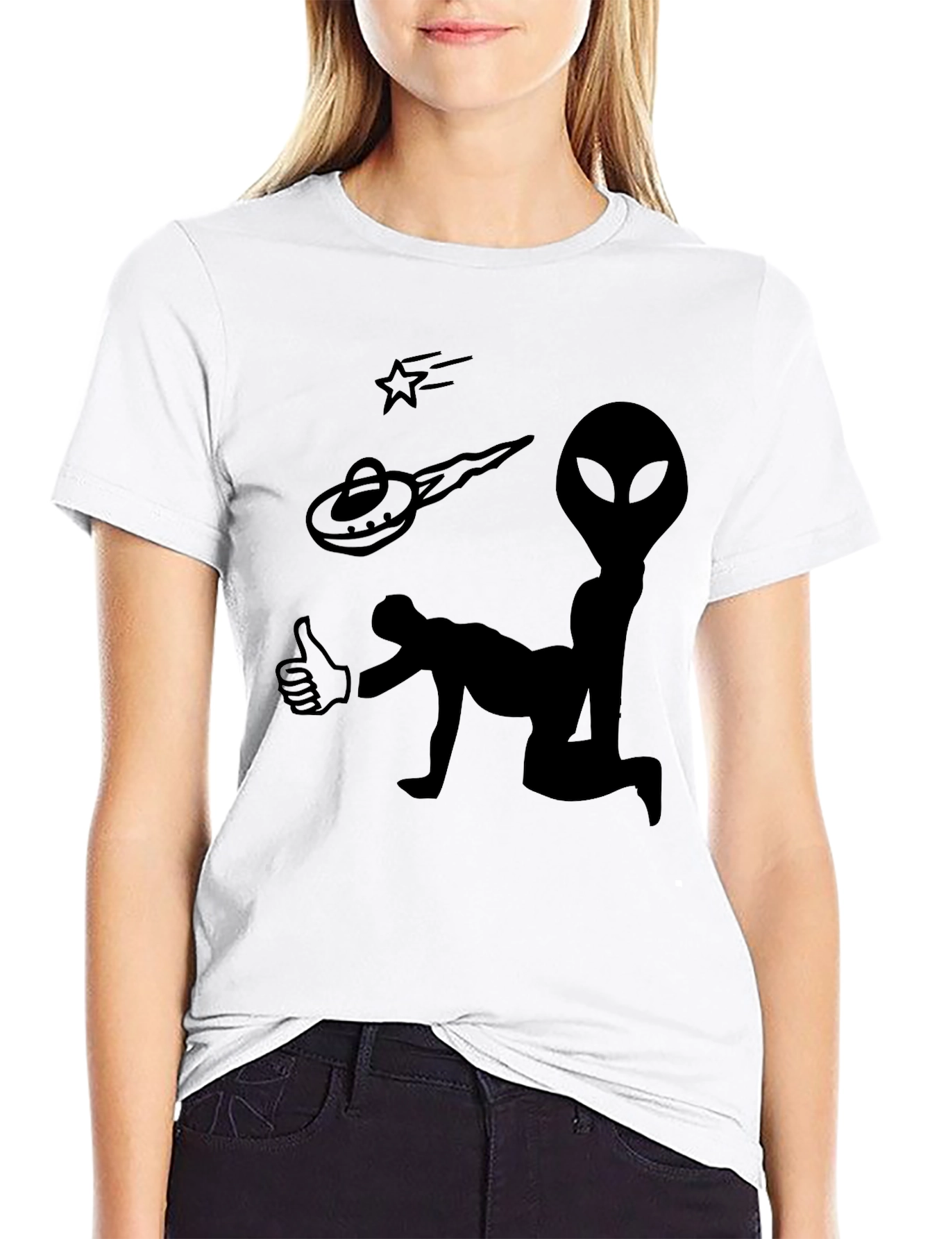 Black Alien Abduction Graphic Tee - Black Cotton T-Shirt view 9