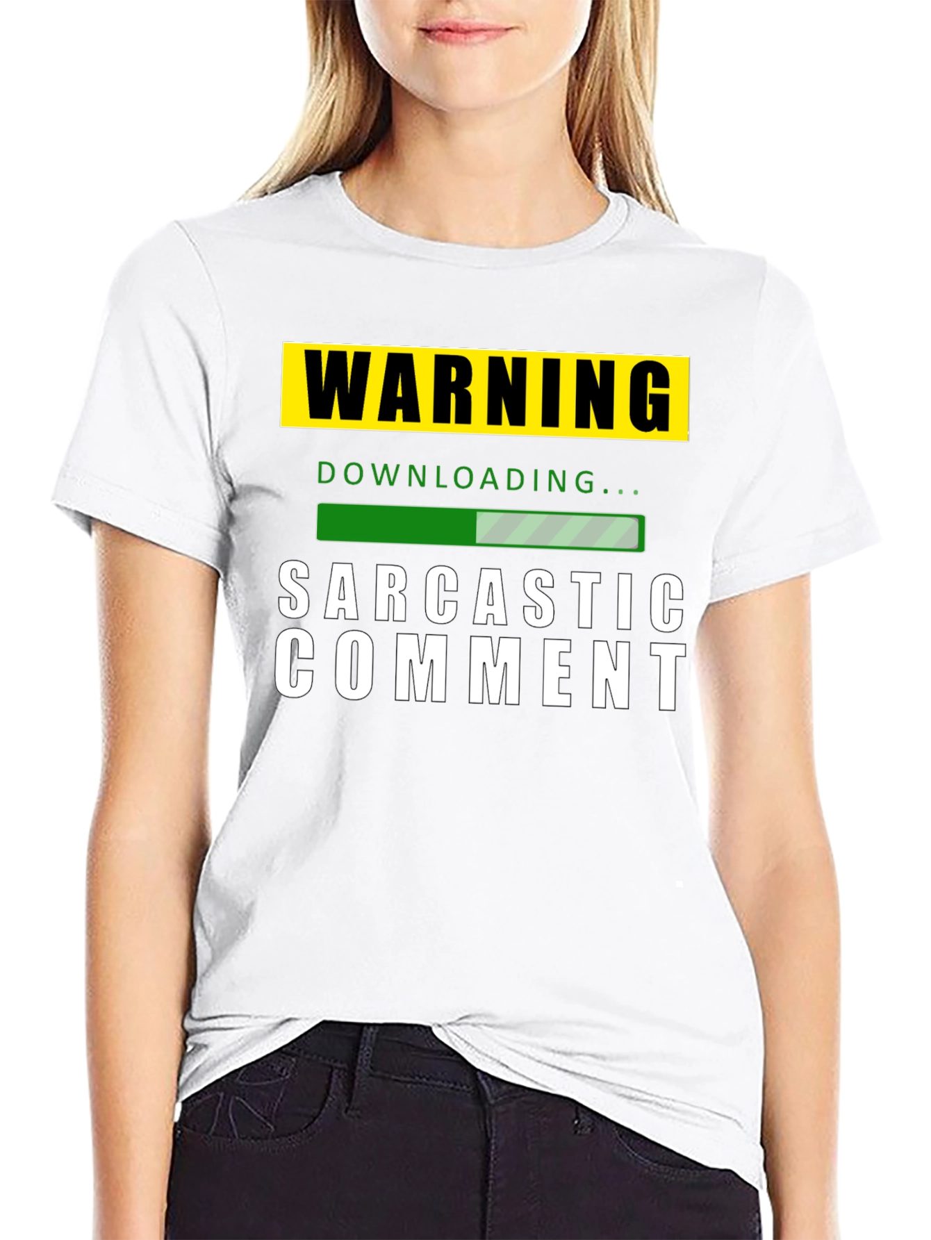 Black Warning: Sarcastic Comment Downloading T-Shirt view 9