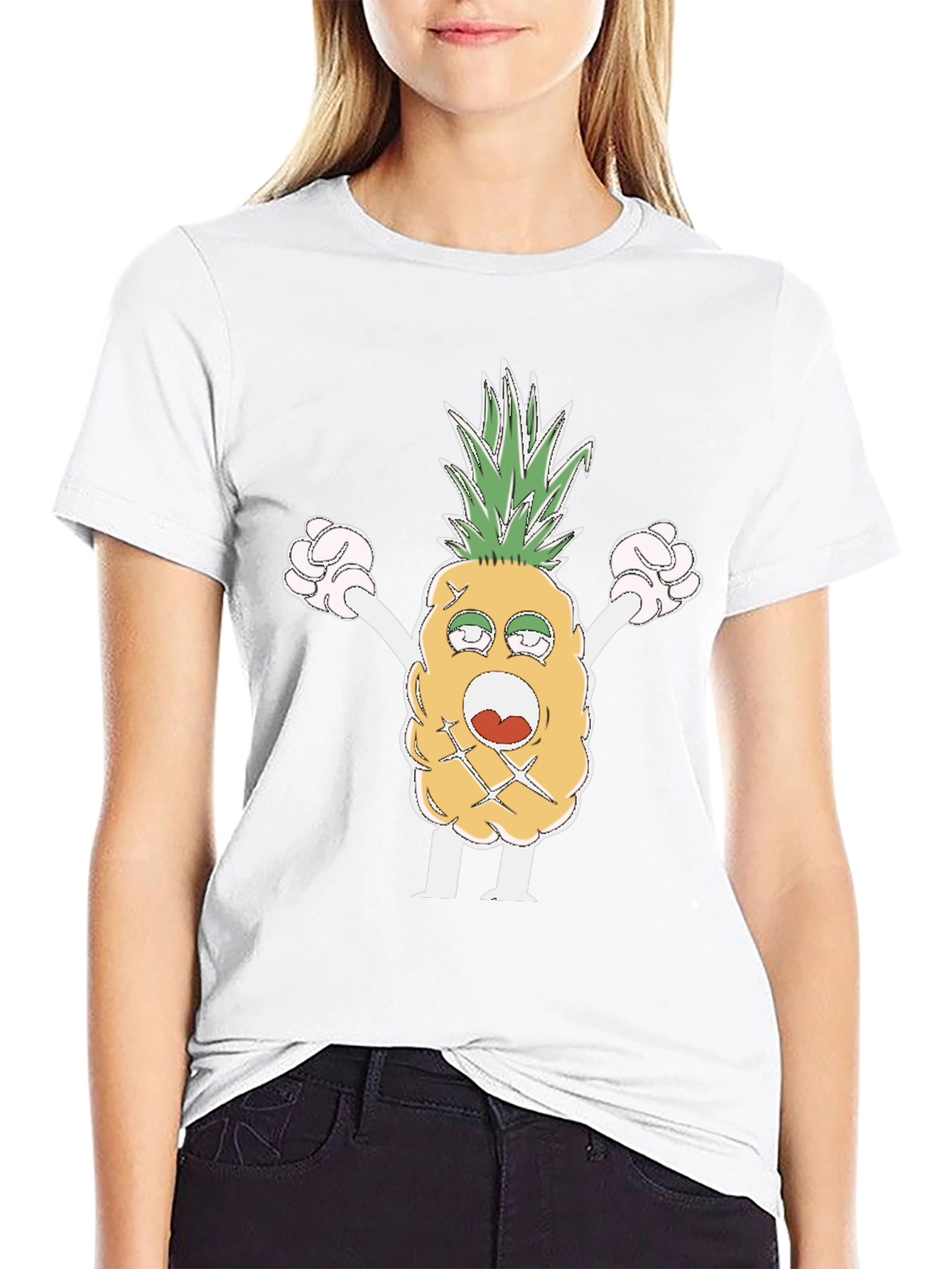Black Funny Pineapple Cartoon T-Shirt - Black view 9