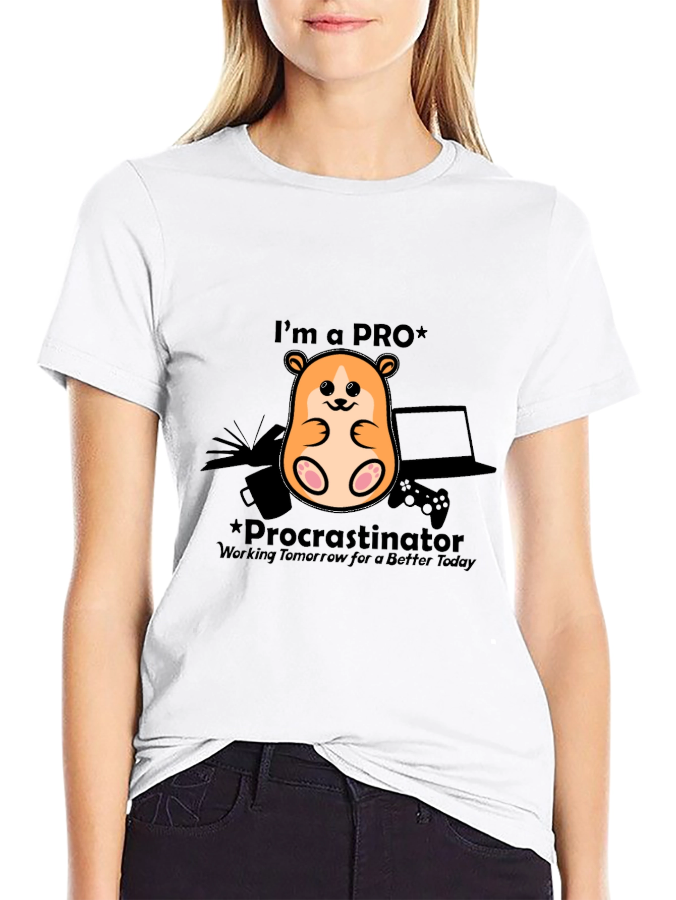 Black Procrastinator Gamer T-Shirt - Funny Hamster Design view 9