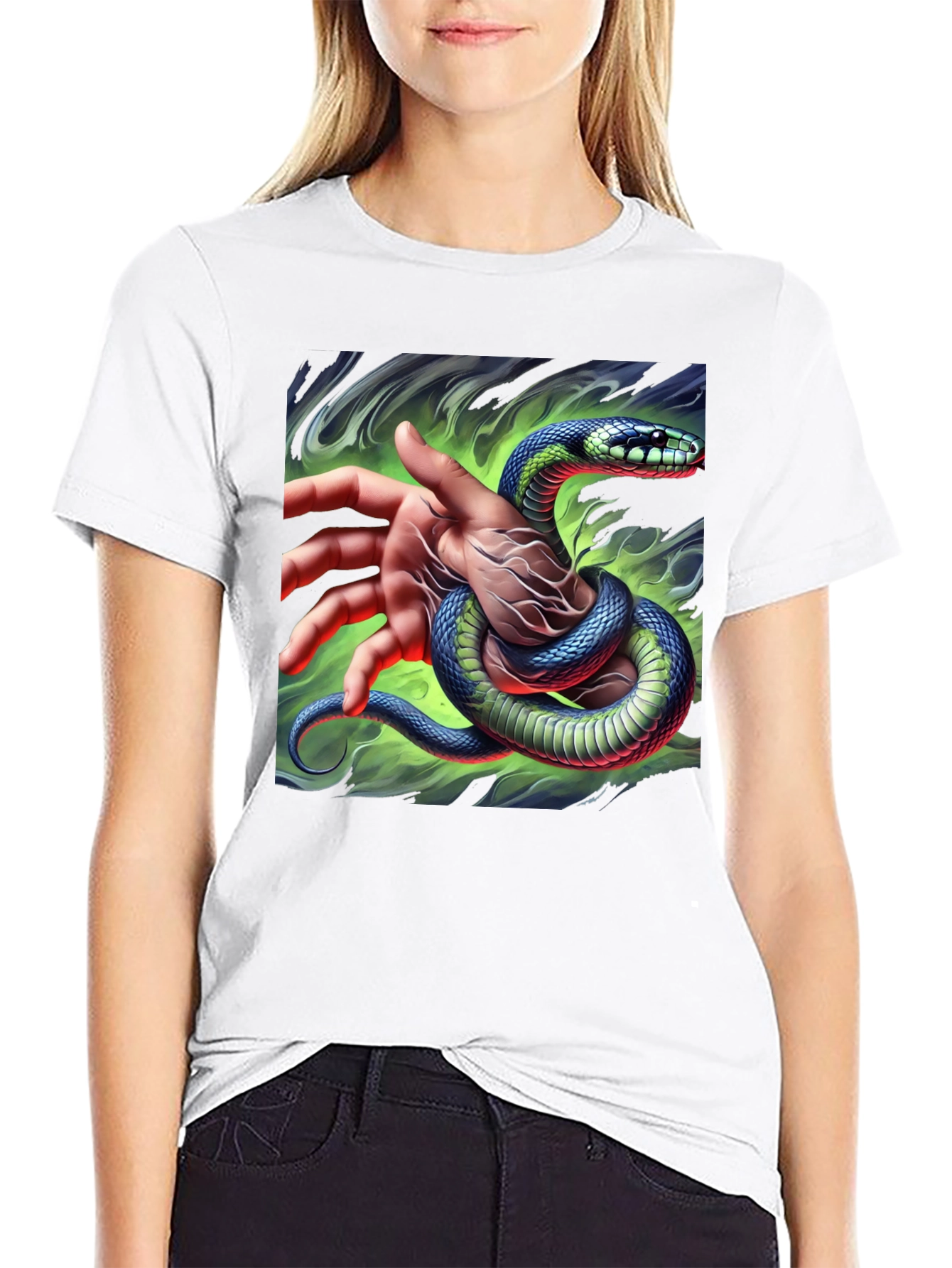 Black Mystic Snake Graphic Tee - Black Cotton T-Shirt view 9