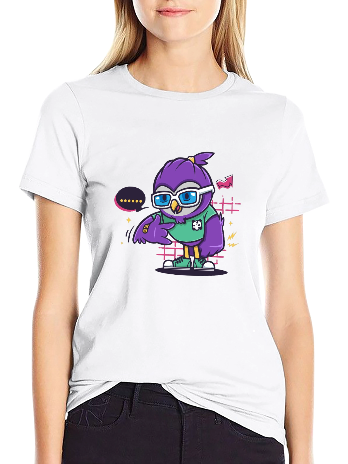 Black Cool Owl Graphic Tee - Trendy Cartoon Style view 9