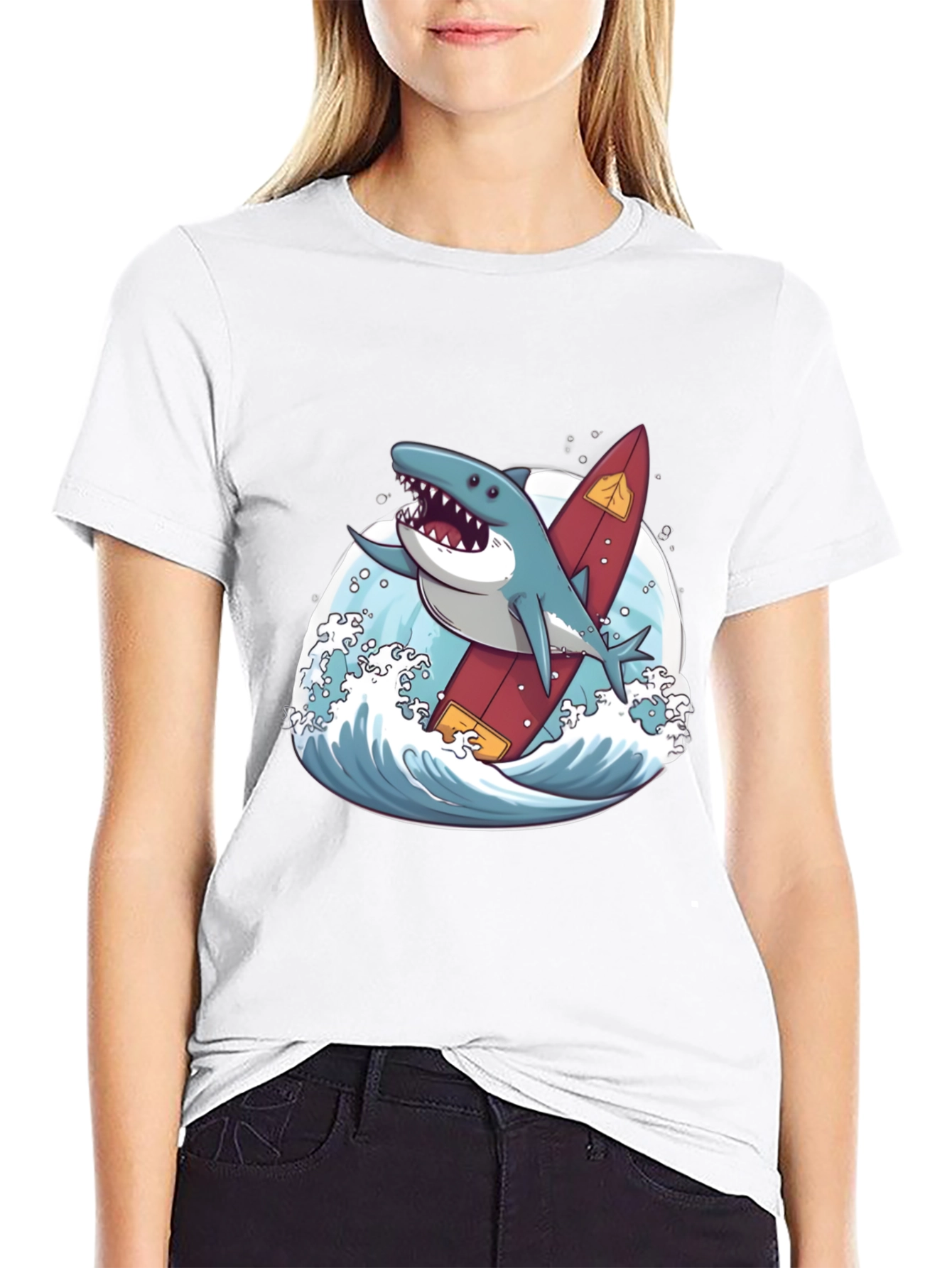 Black Shark Surfer T-Shirt - Fun Graphic Tee view 9