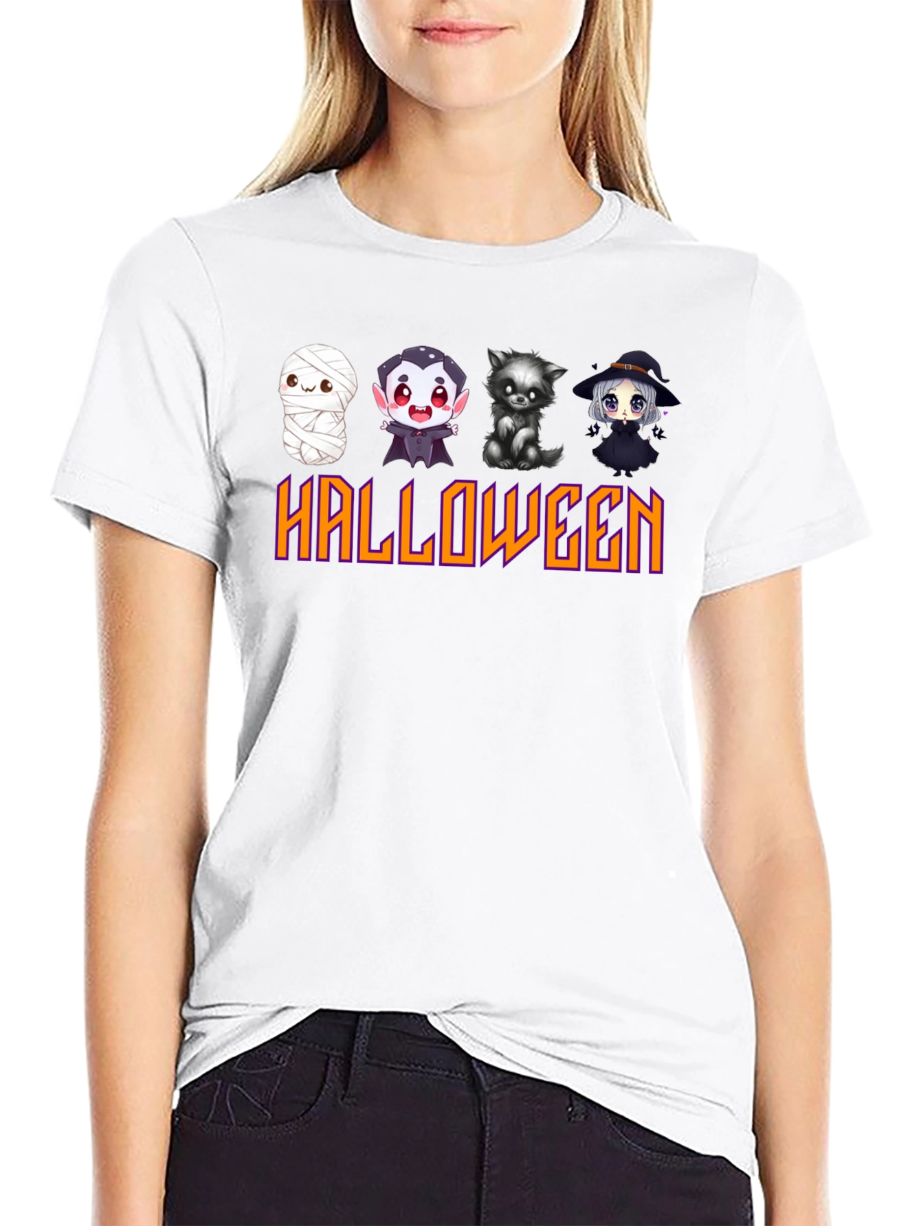 Black Halloween Cartoon Character T-Shirt view 9