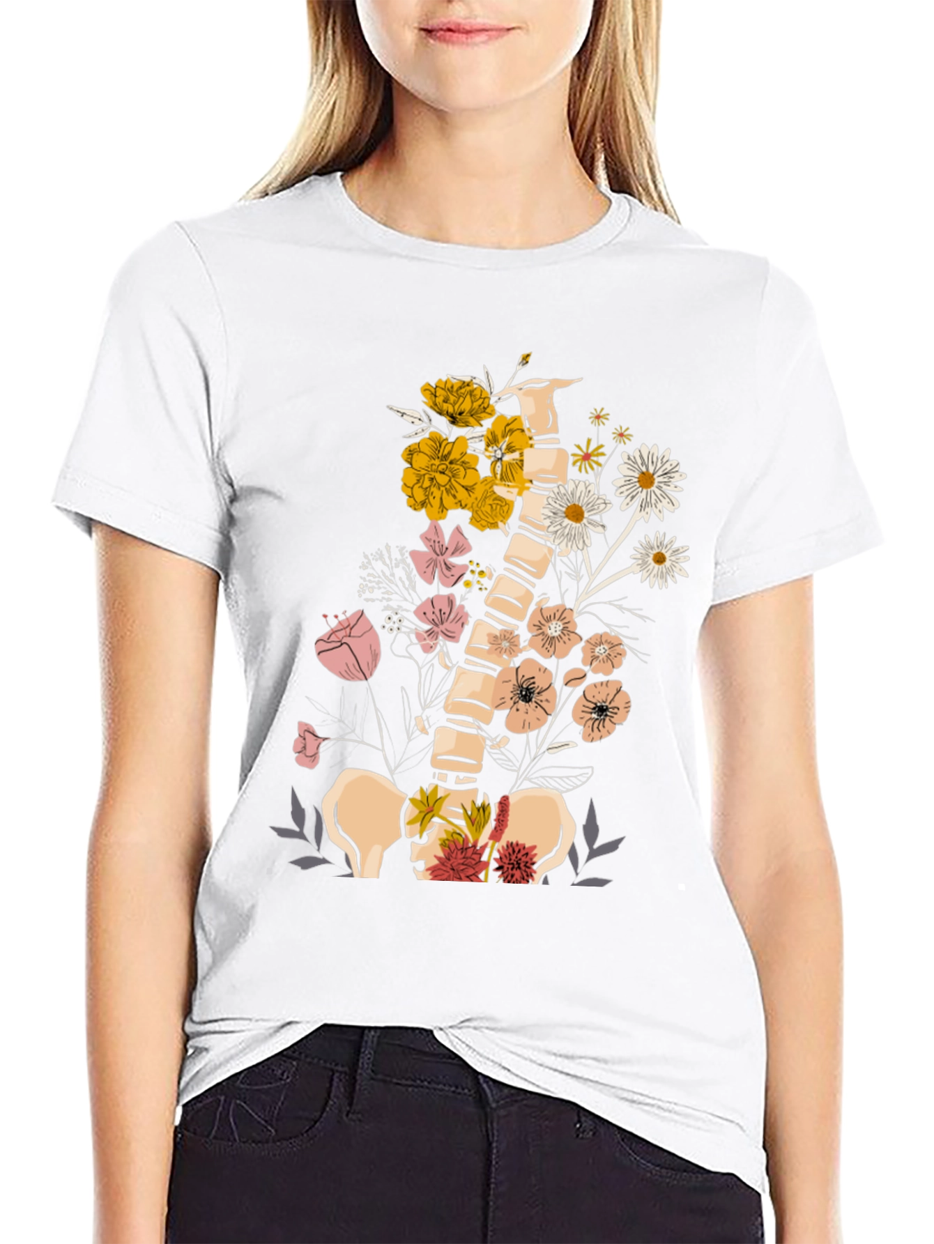 Black Floral Spine Anatomy T-Shirt view 9