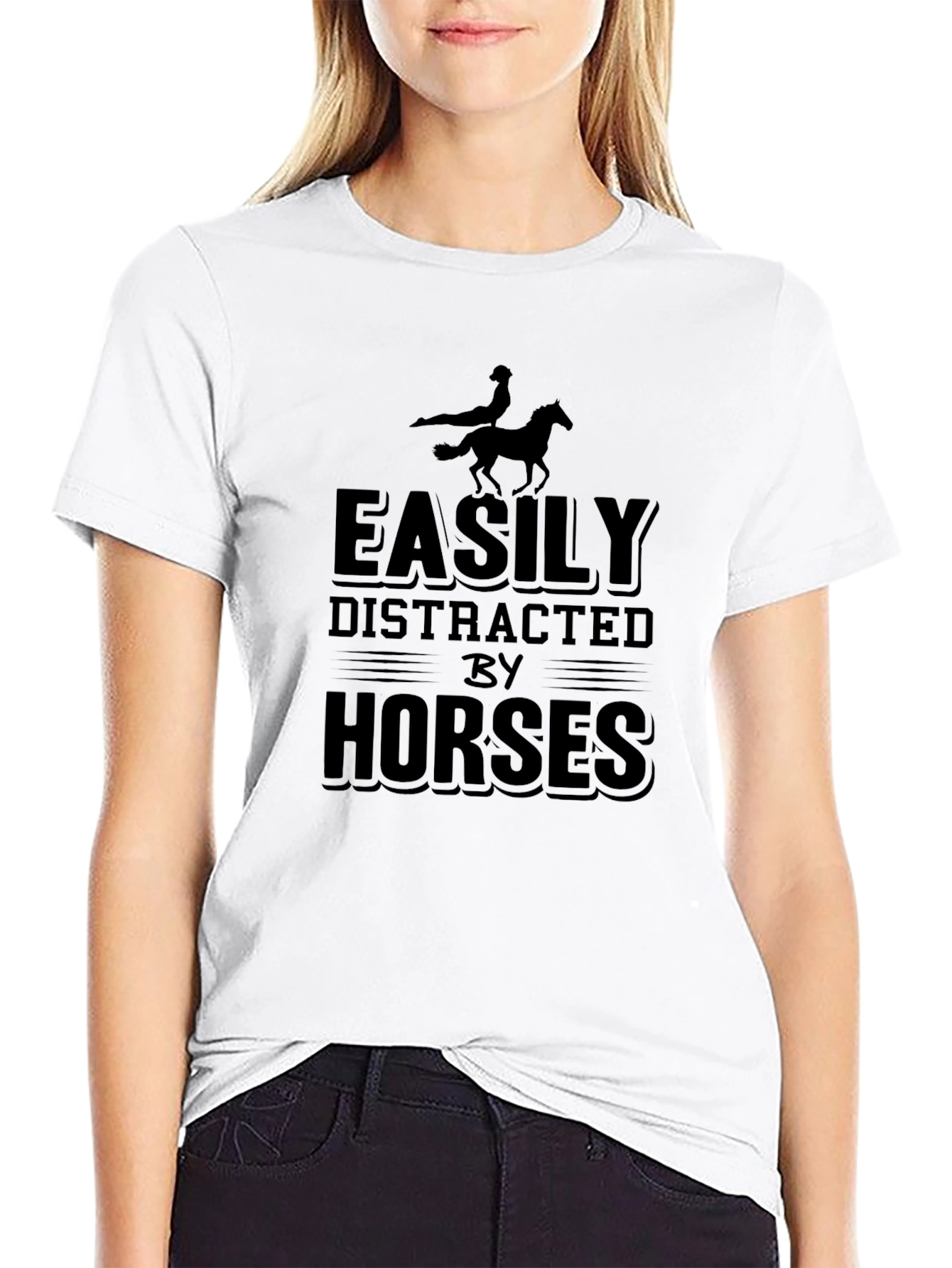 Black Easily Distracted by Horses Black T-Shirt view 9