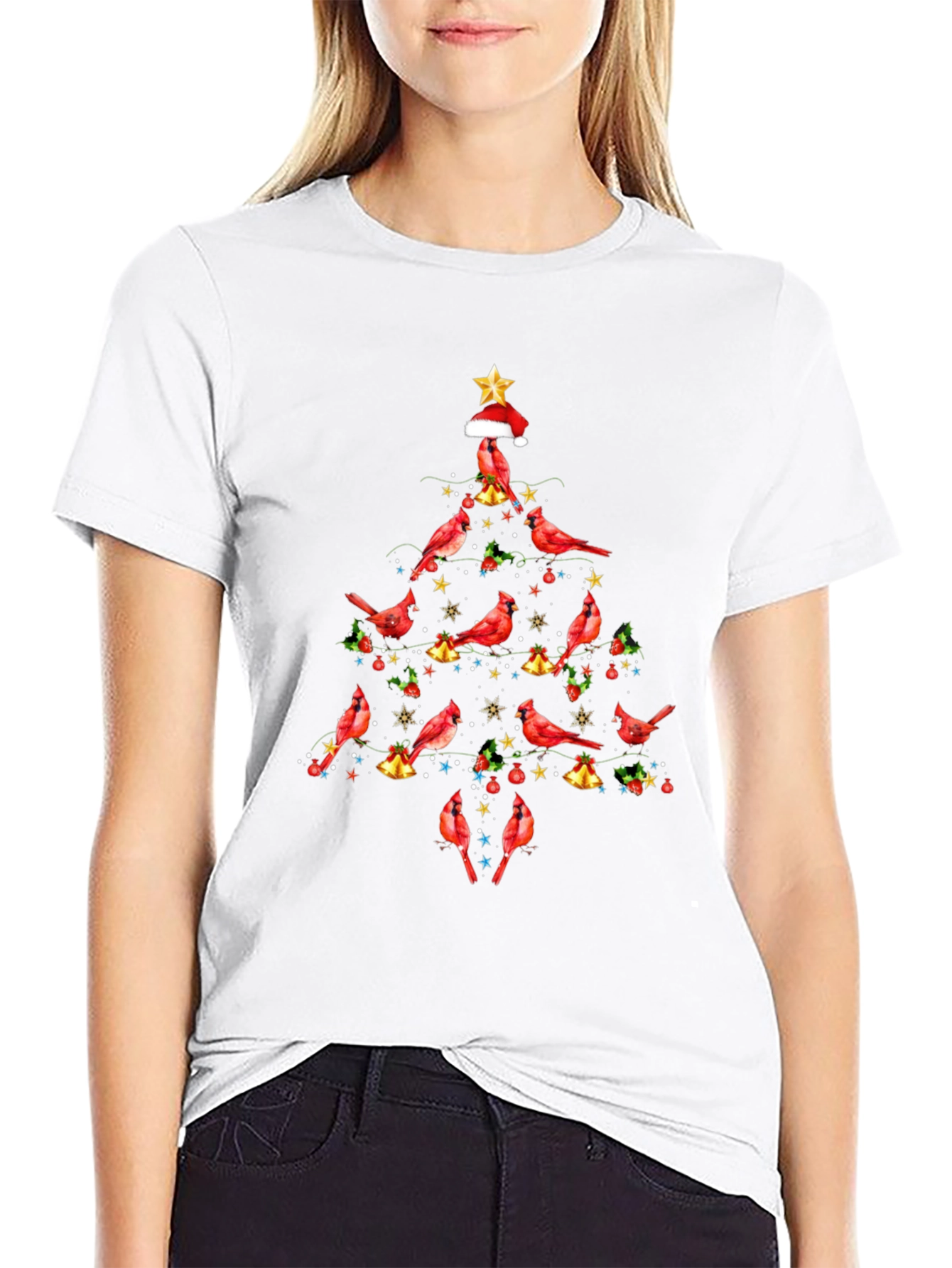 Black Cardinal Christmas Tree Graphic Tee view 9