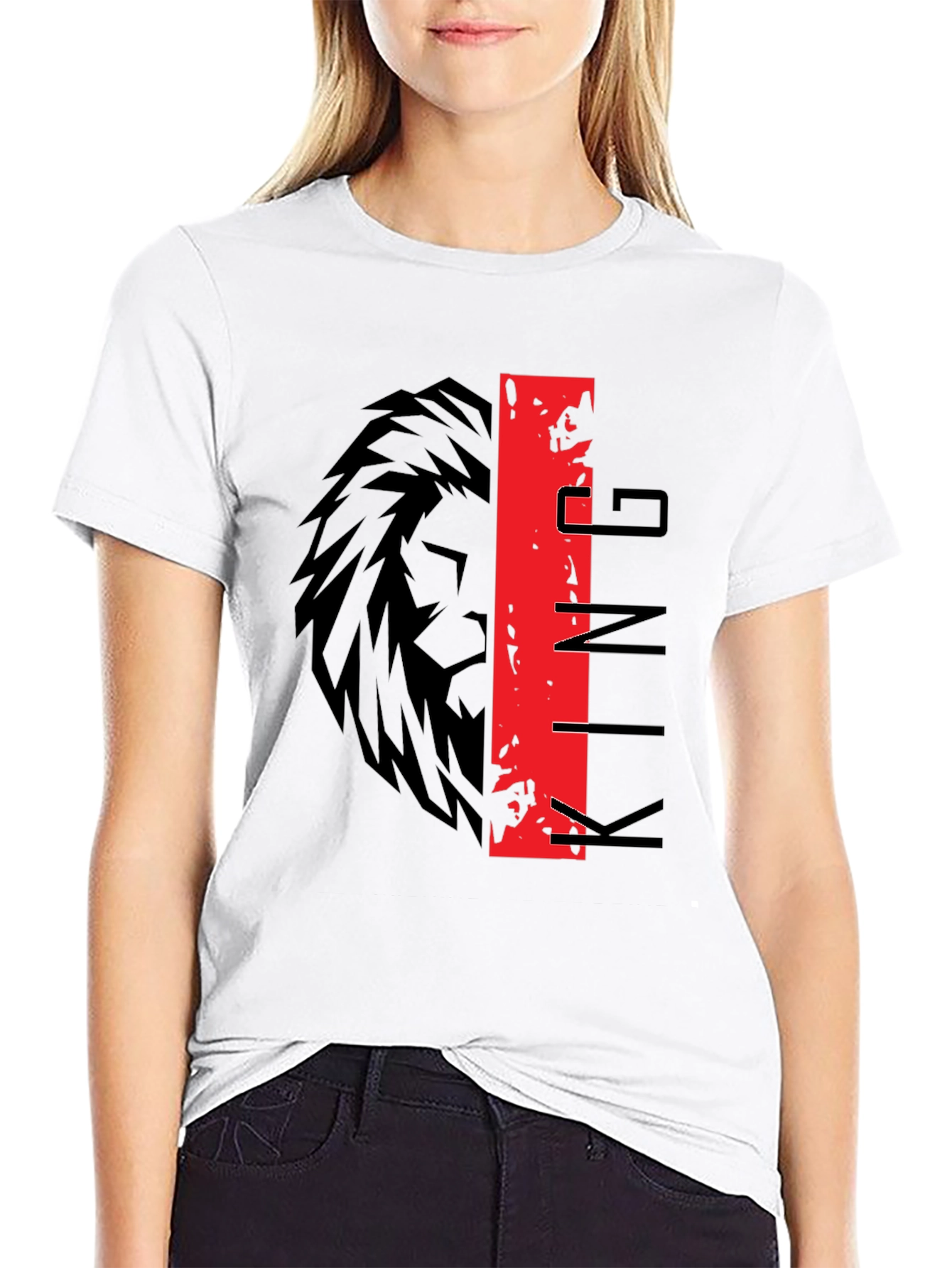 Black King Lion Graphic Print Black T-Shirt view 9