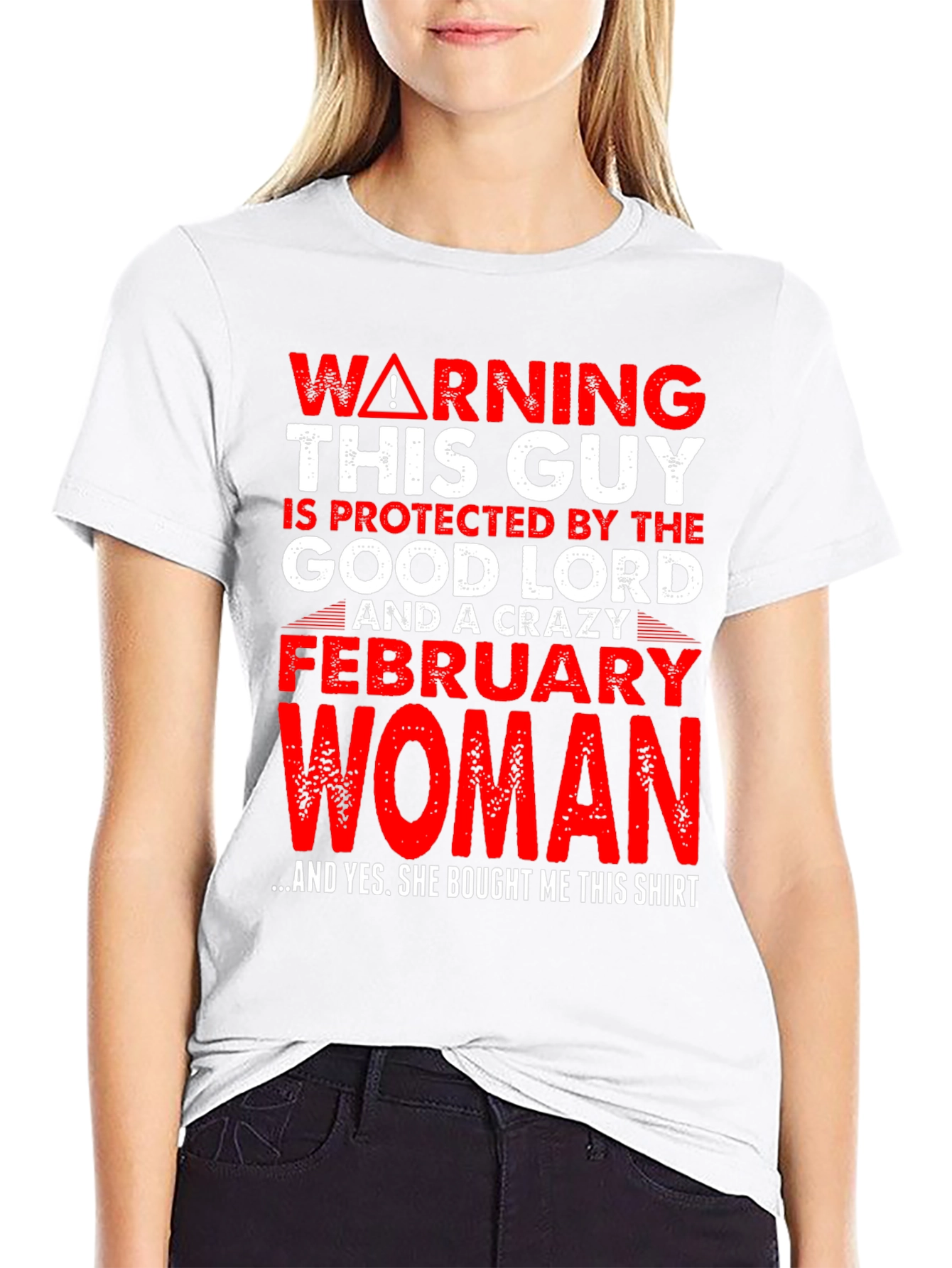 Black Warning Protected By Crazy February Woman T-Shirt view 9