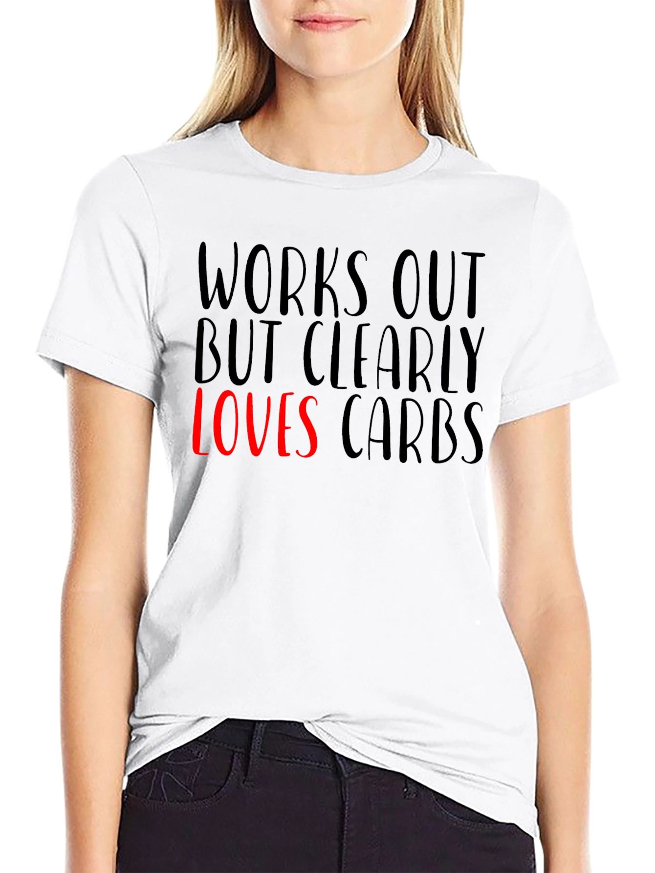 Black Funny Works Out Loves Carbs Graphic T-Shirt view 9