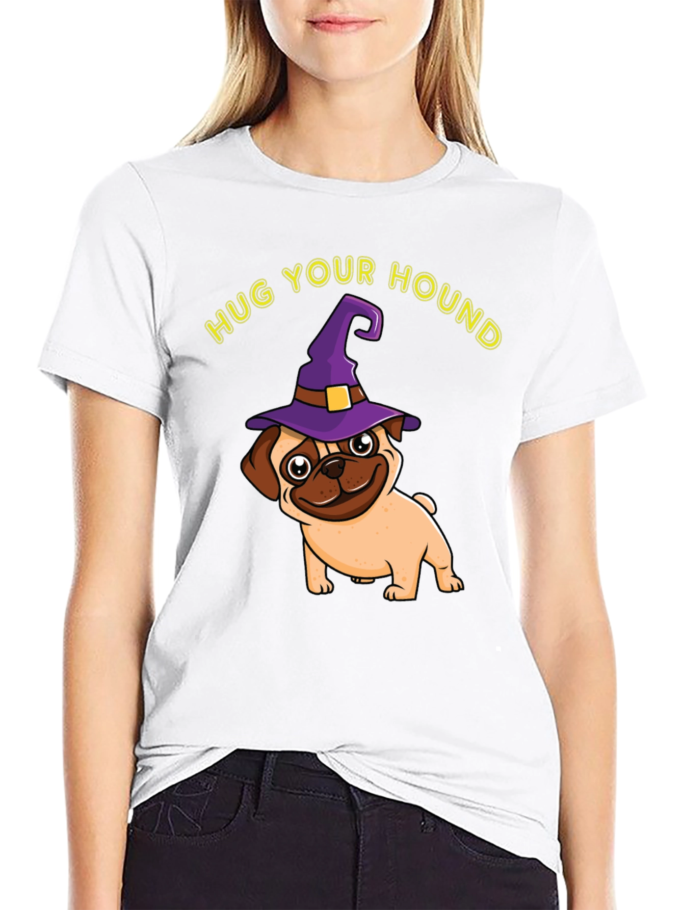 Black Hug Your Hound Pug Halloween T-Shirt view 9