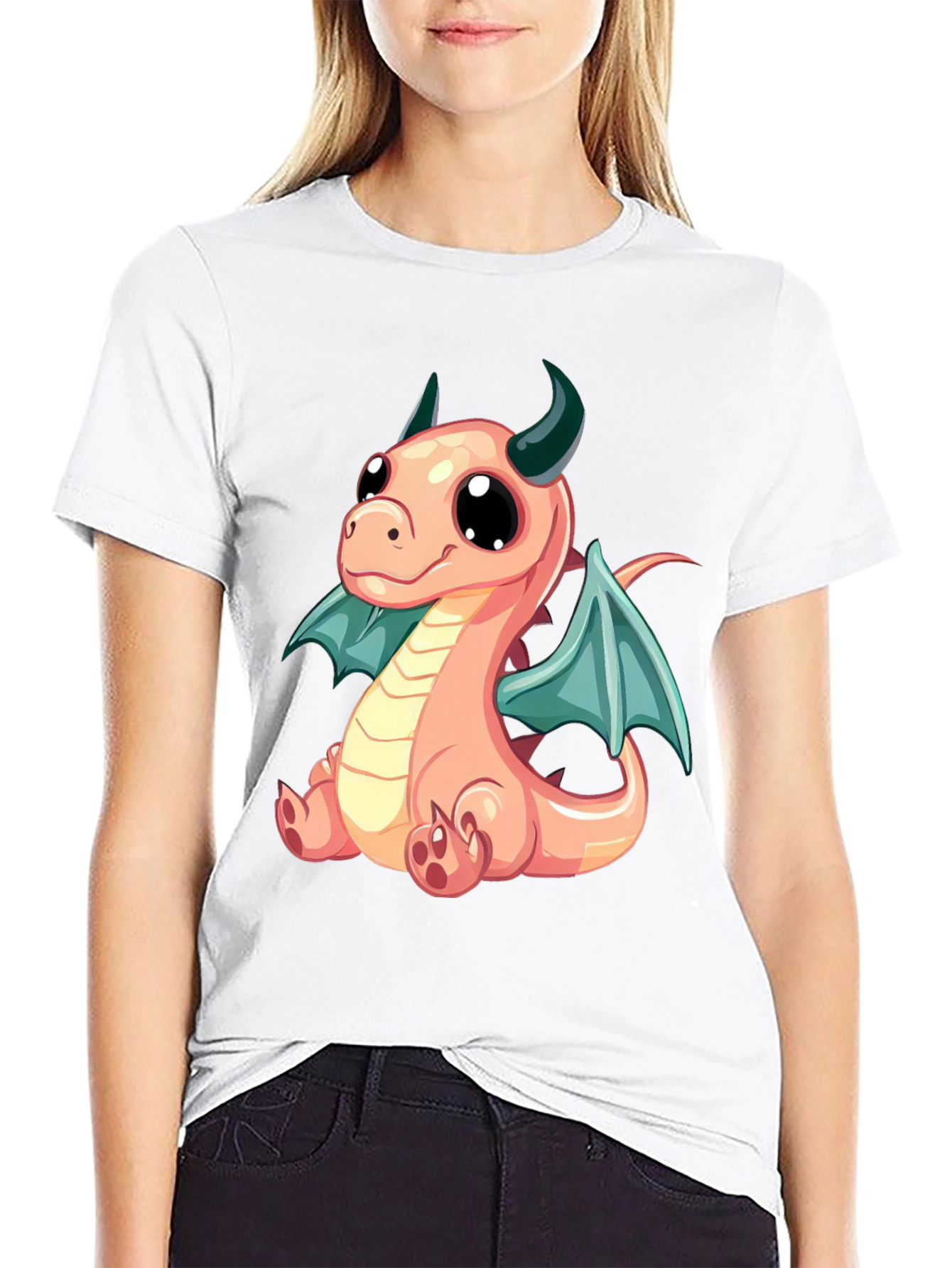 Black Cute Cartoon Dragon Graphic Tee - Black view 9