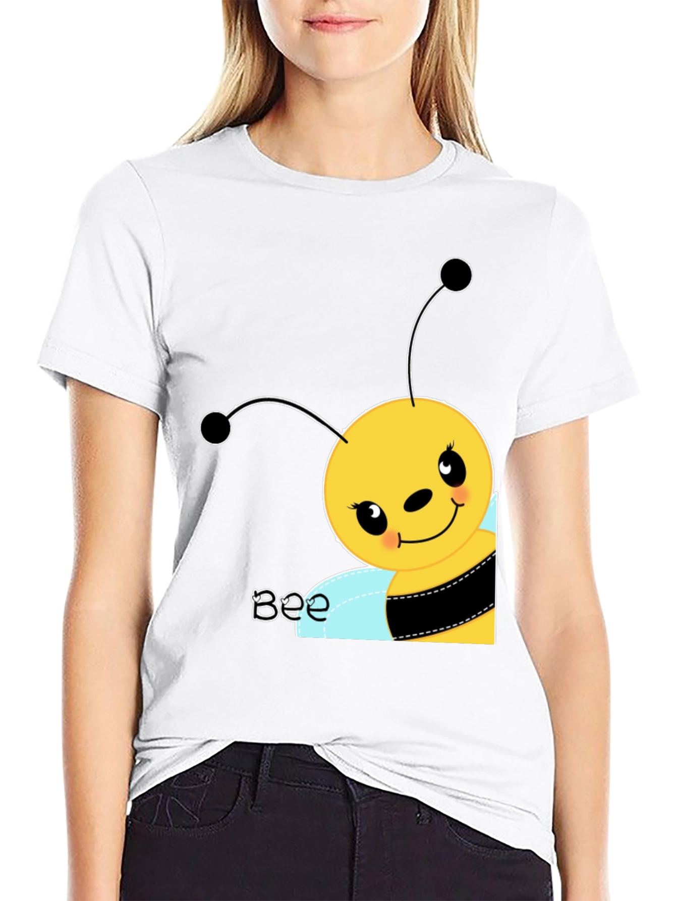 Black Cute Cartoon Bee Graphic Tee view 9
