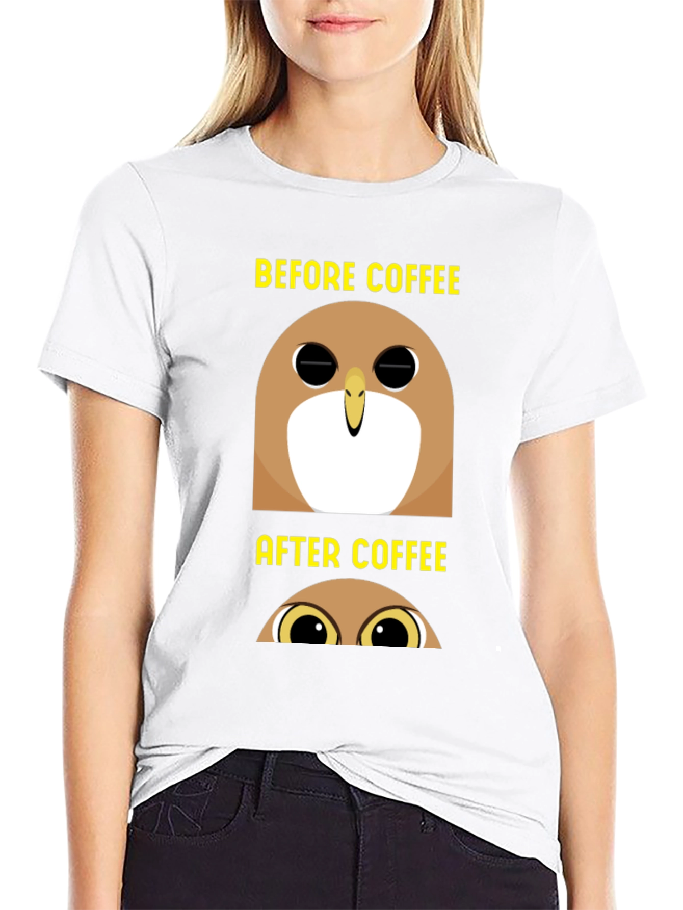 Black Before & After Coffee Owl T-Shirt - Black view 9