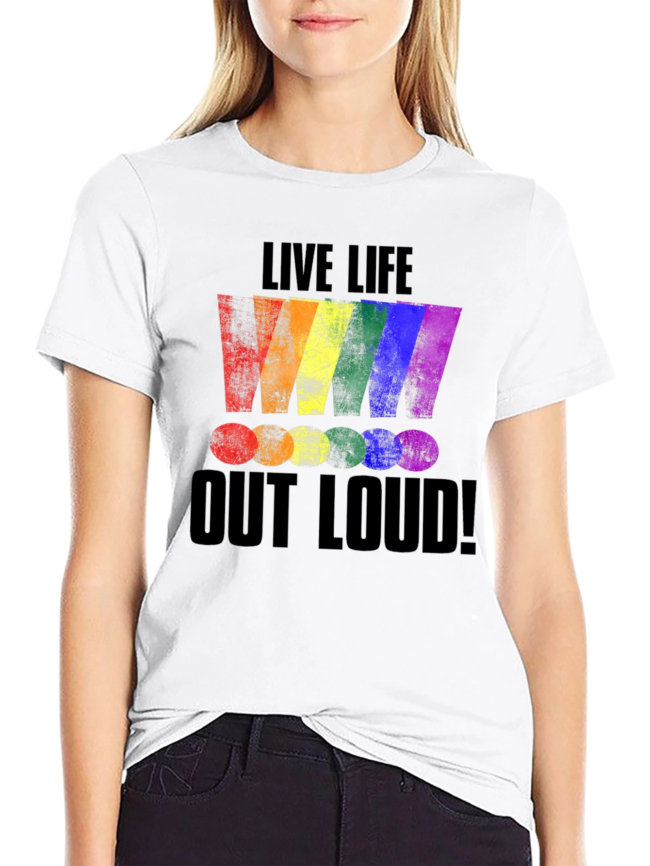 Black Live Life Out Loud Rainbow Graphic T-Shirt view 9