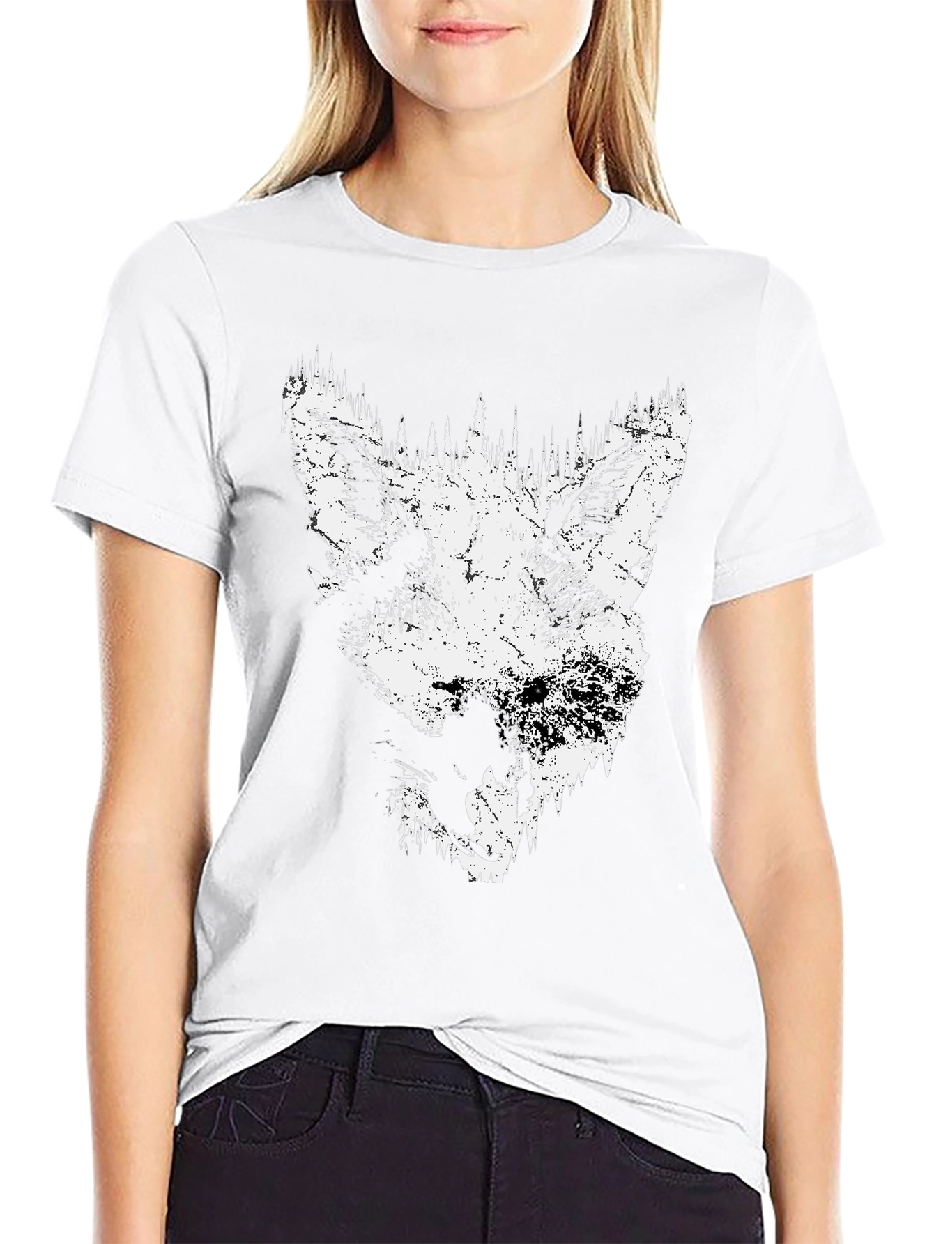 Black Wolf Graphic Print Black T-Shirt view 9