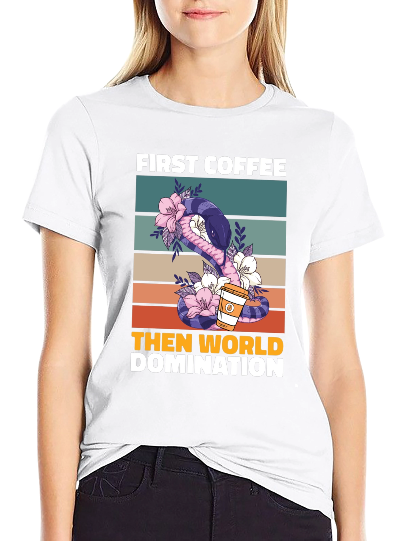 Black First Coffee Then World Domination T-Shirt view 9