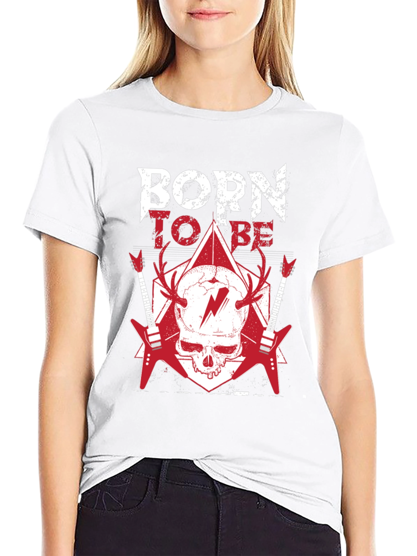 Black Born To Be T-Shirt: Rock & Roll Skull Tee view 9