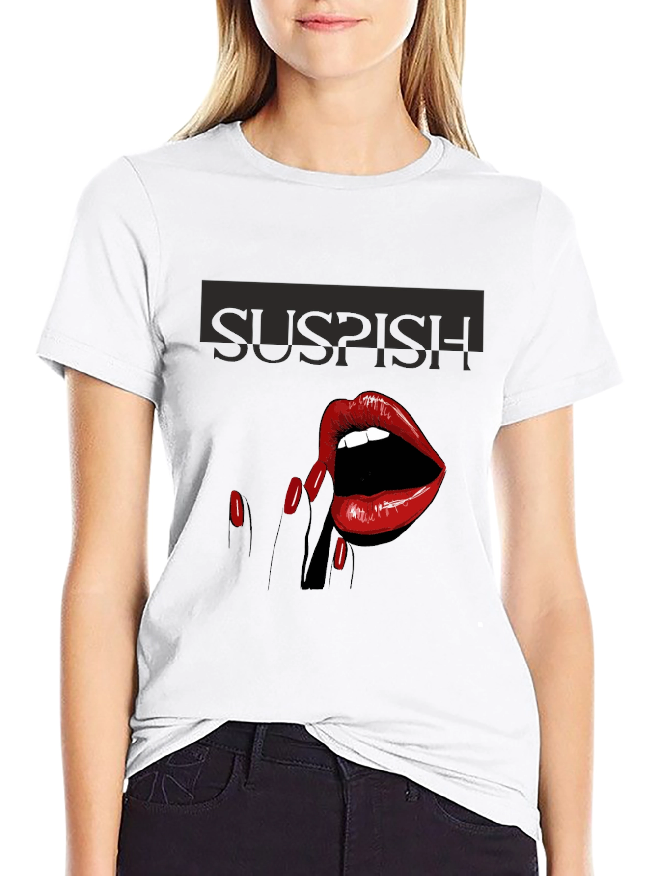 Black Suspish Lips Graphic Tee - Black Cotton T-Shirt view 9