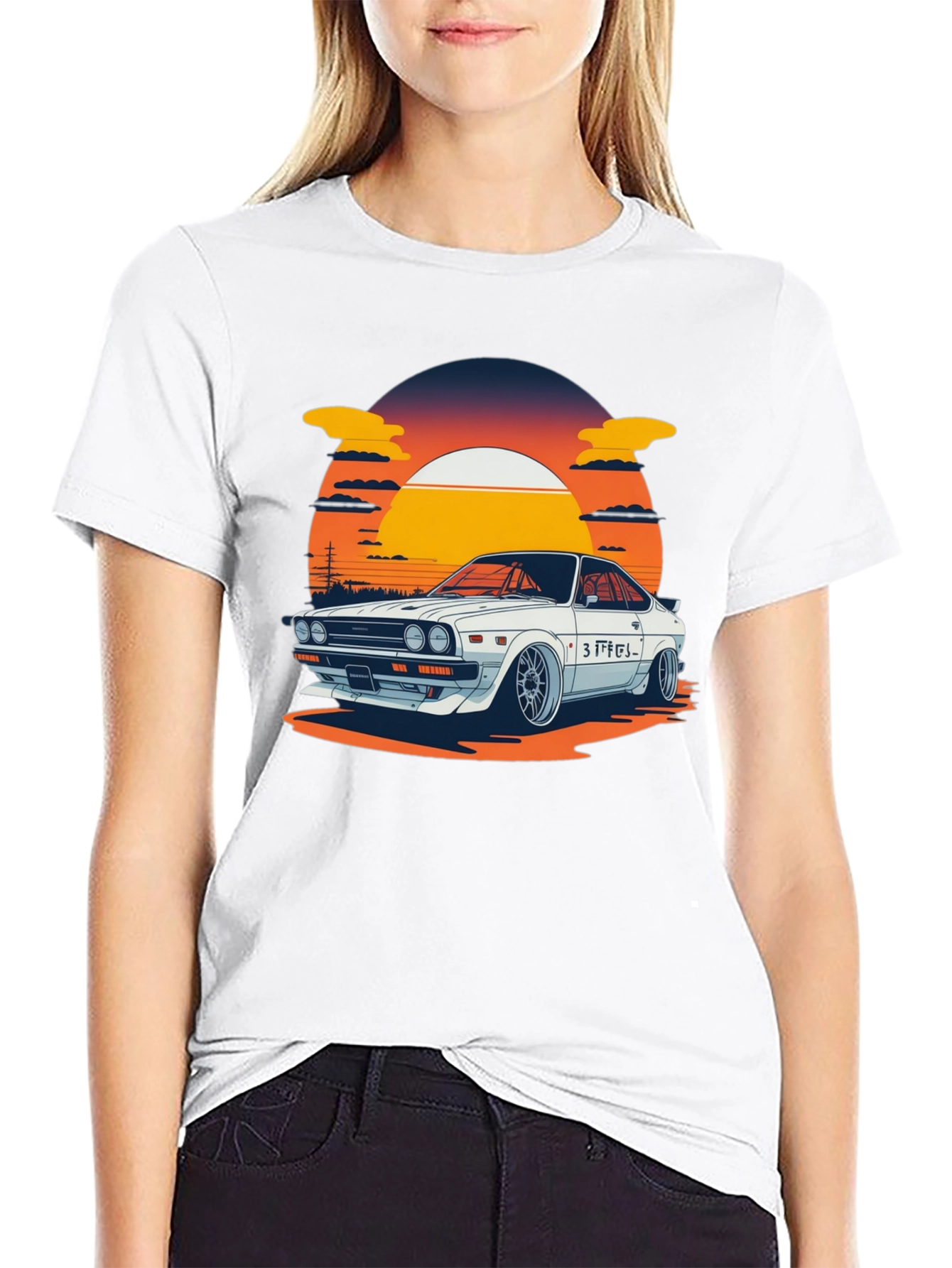 Black Retro Car Graphic Tee - Sunset Style view 9